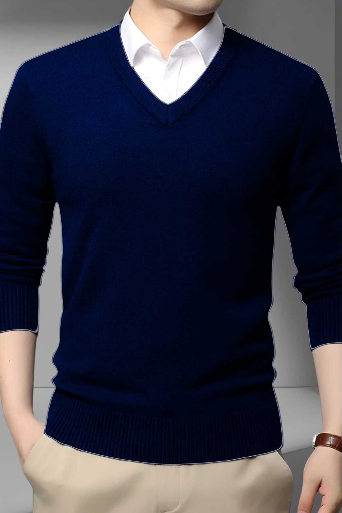 Trenderrs-Men's V-Neck Long Sleeve Knitwear Non-Pilling Sweater Men's Slim Fit Sweater 5