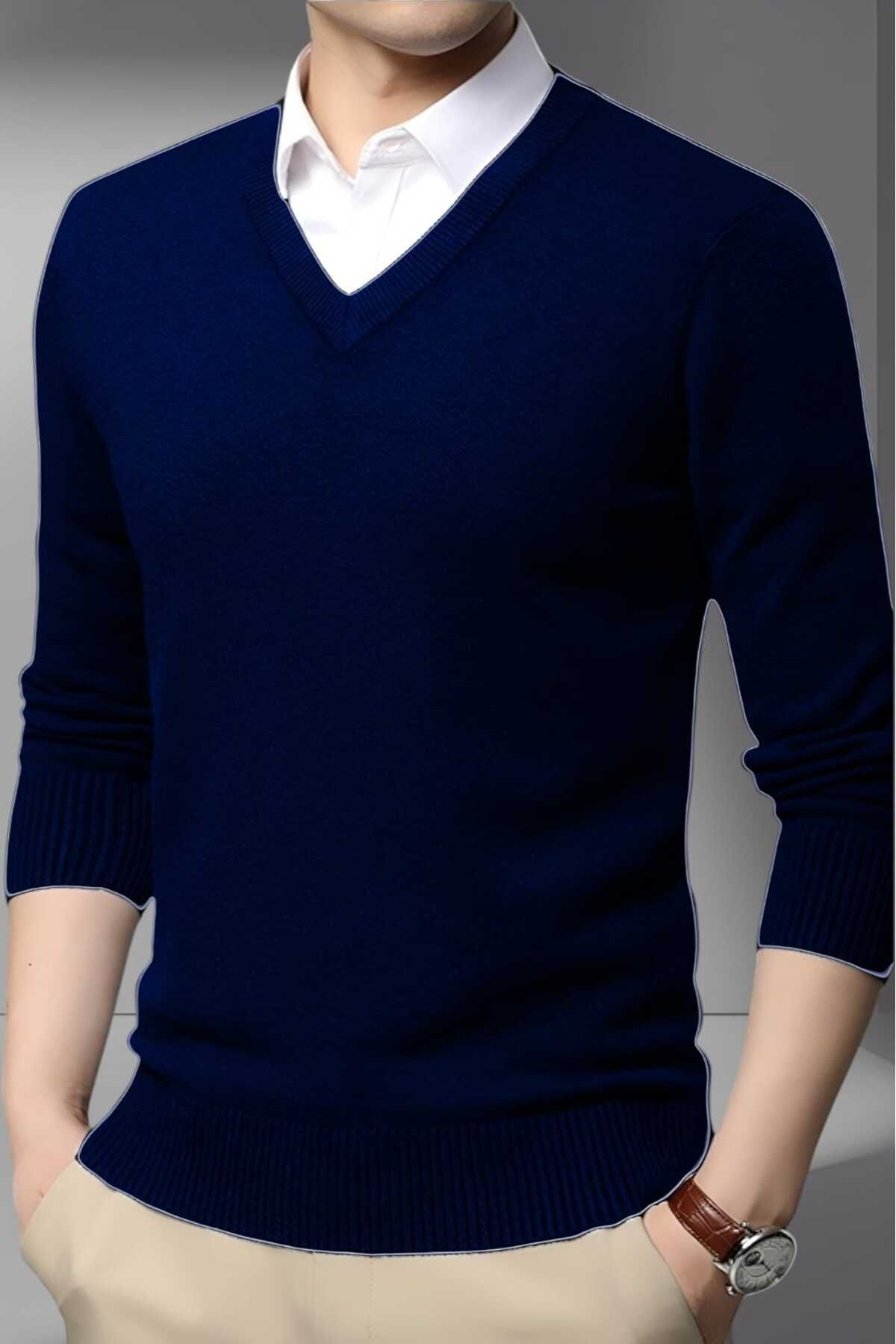 Trenderrs-Men's V-Neck Long Sleeve Knitwear Non-Pilling Sweater Men's Slim Fit Sweater 2