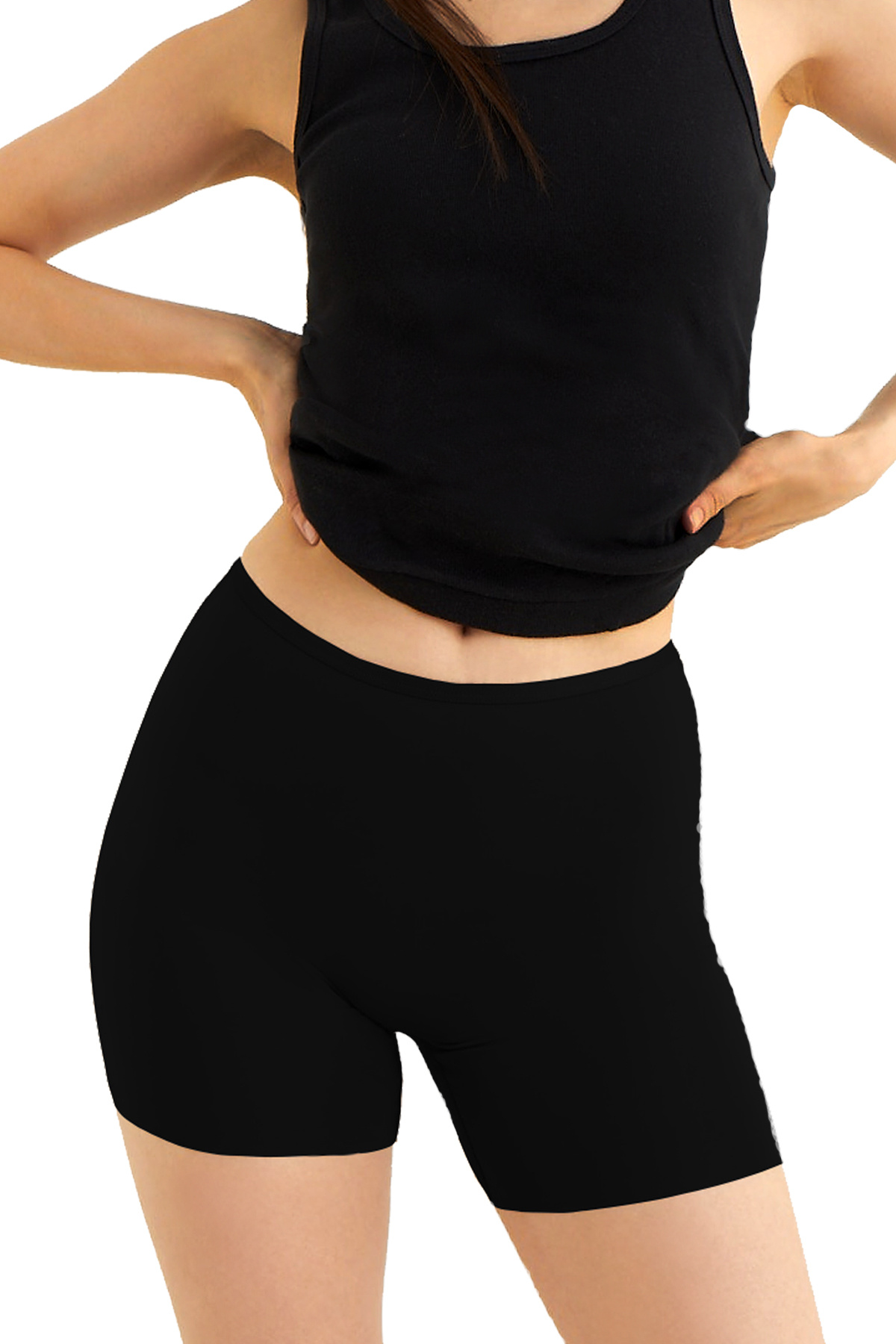 Laserias Kadın Yüksek Bel Lazer Kesim Dikişsiz Toplarlayıcı İz Yapmayan Uzun Paça Siyah Boxer