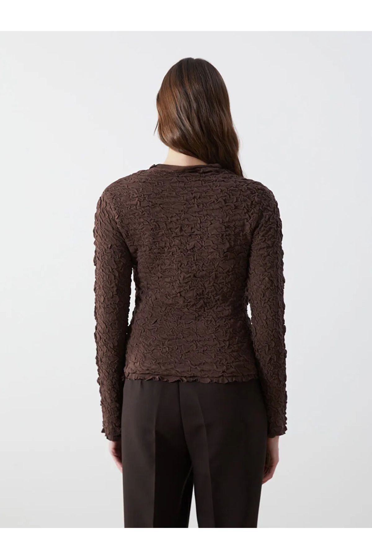 LC Waikiki-Lcw Vision Brown Stand Collar Textured Women's Knitwear Sweater 4