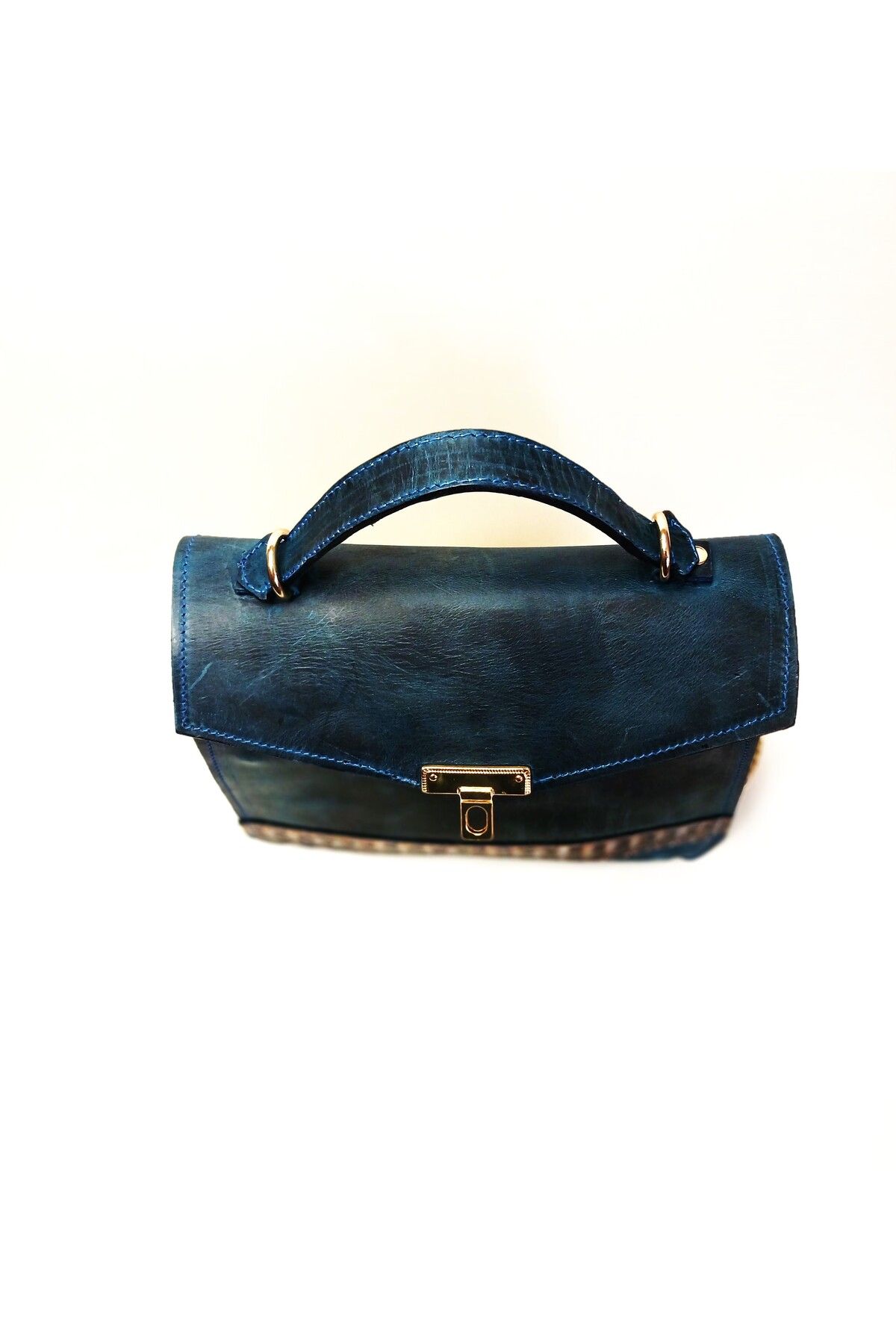 FEHANDEN COLLECTİON-Women's Genuine Leather Crazy Leather Evening Dress Navy Blue Hand and Shoulder Bag 3