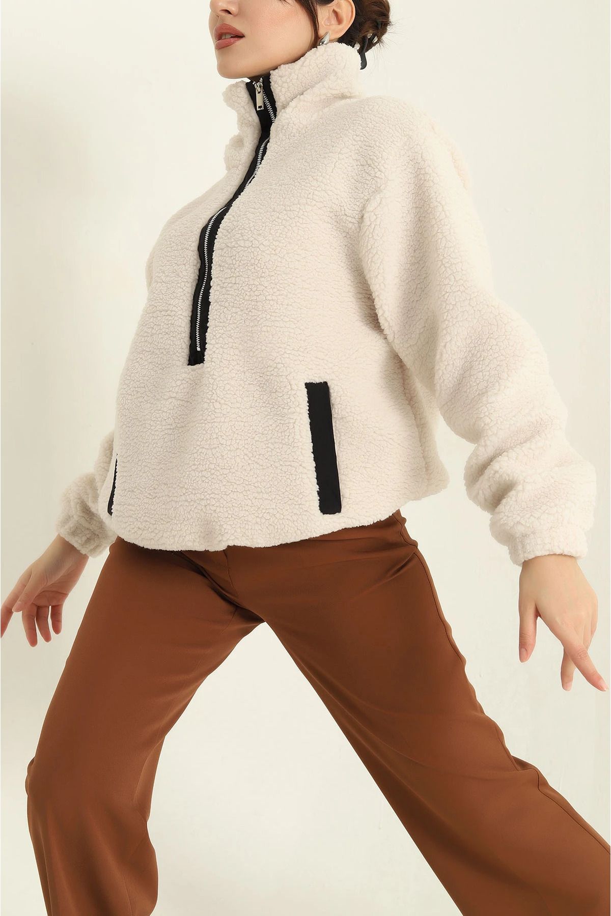 vuvutasarım-New Season Stone Lined Plush with Half Zipper 4