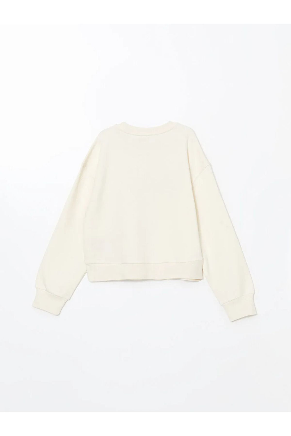 LC Waikiki-Lcw Kids Beige Crew Neck Girls Thick Crop Sweatshirt 3