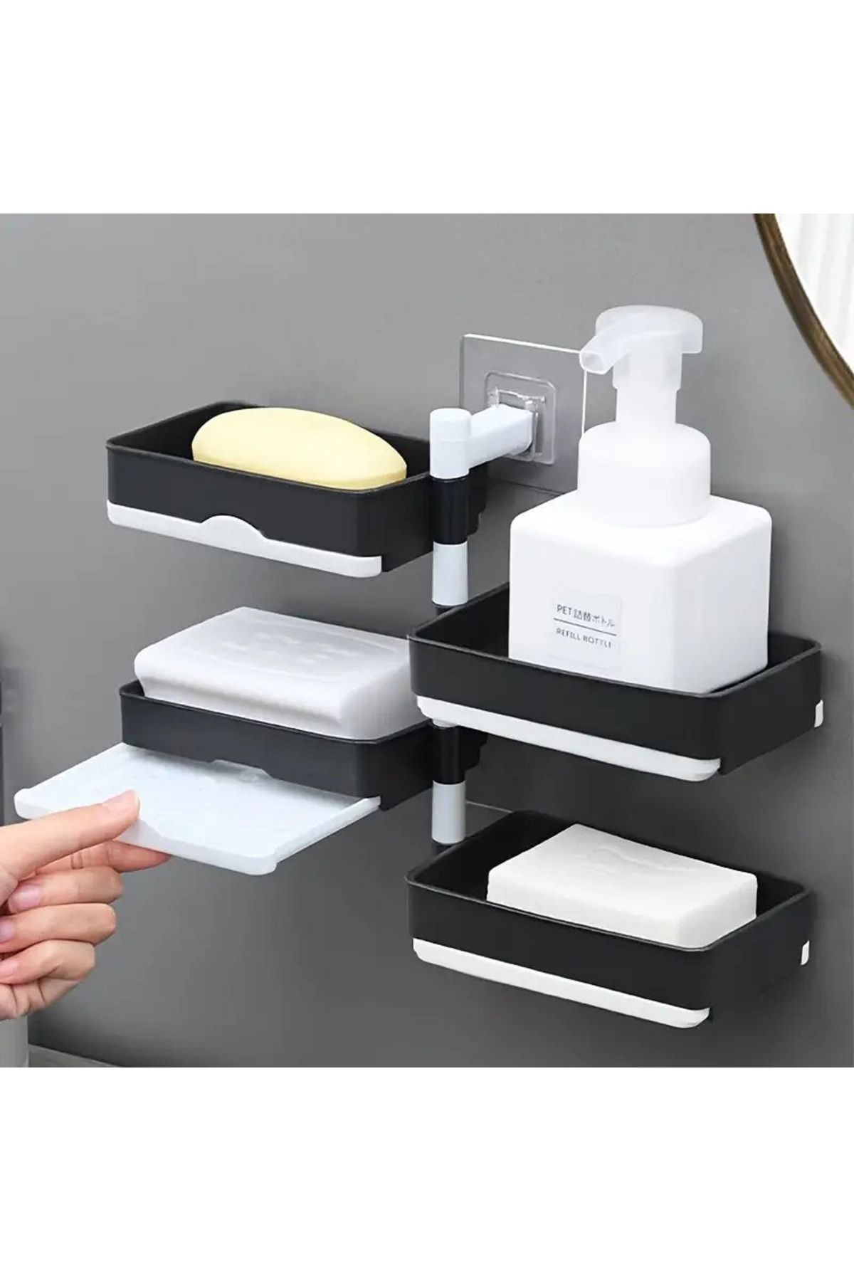 MAİN SHOP-4-Tier Rotating Soap Holder-No Drill-Required, Multi-Tier Bathroom Organizer with Drain for Shower & Toilet 4