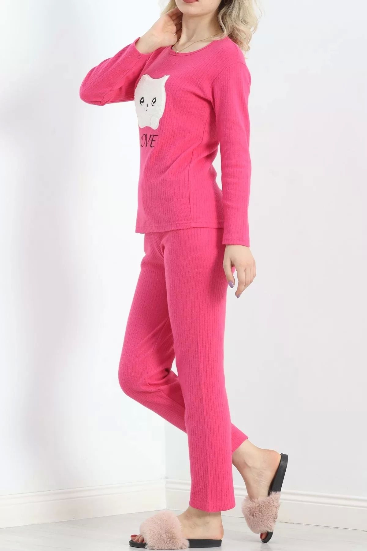 depoxml-Fuchsia Embroidered Corded Pajama Set - 19219.1048 3