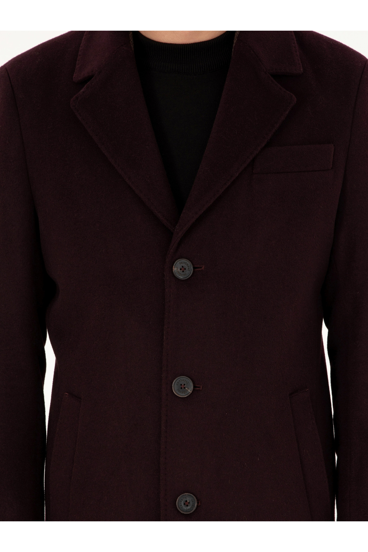 Cacharel Bordo Slim Fit Yün Karışımlı Kaşe Kaban 50292573-VR014 görsel 7