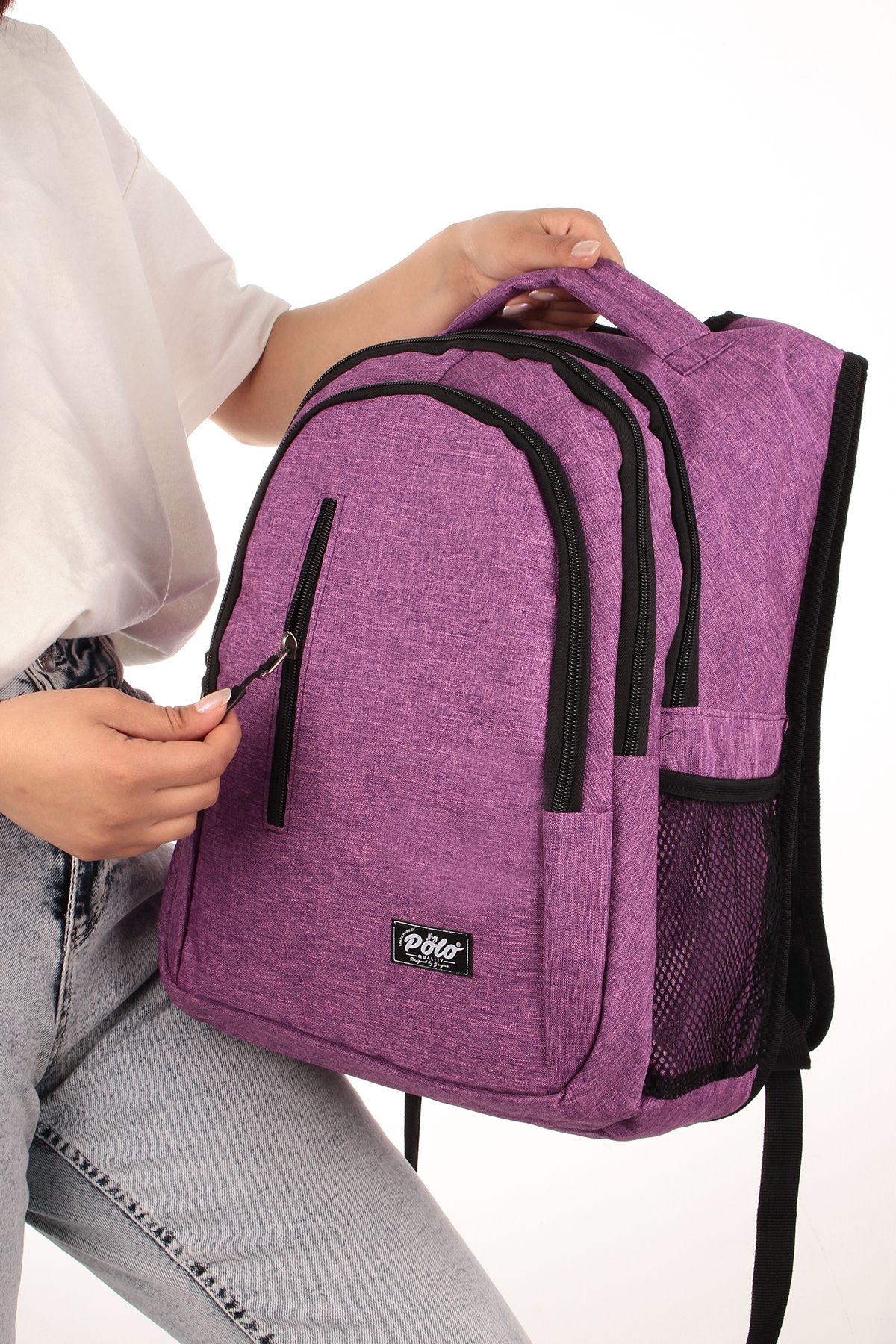 By Hakan-Polo 8870 Bat Model - School Bag, Backpack, Orthopedic and Water Resistant Purple 6