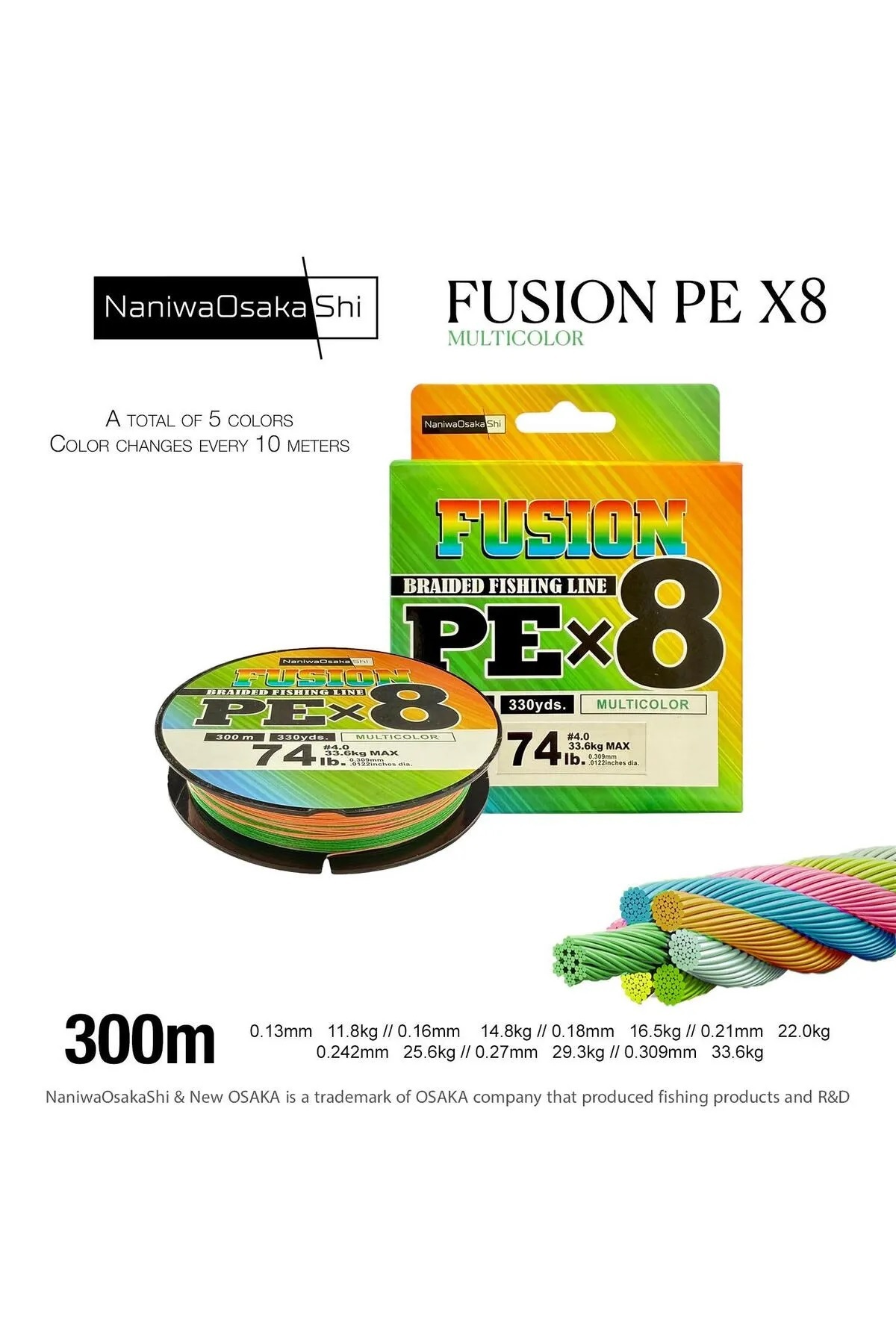 Genel Markalar NANIWAOSAKASHI FUSION 8X 300MT MULTICOLOR 0,242MM