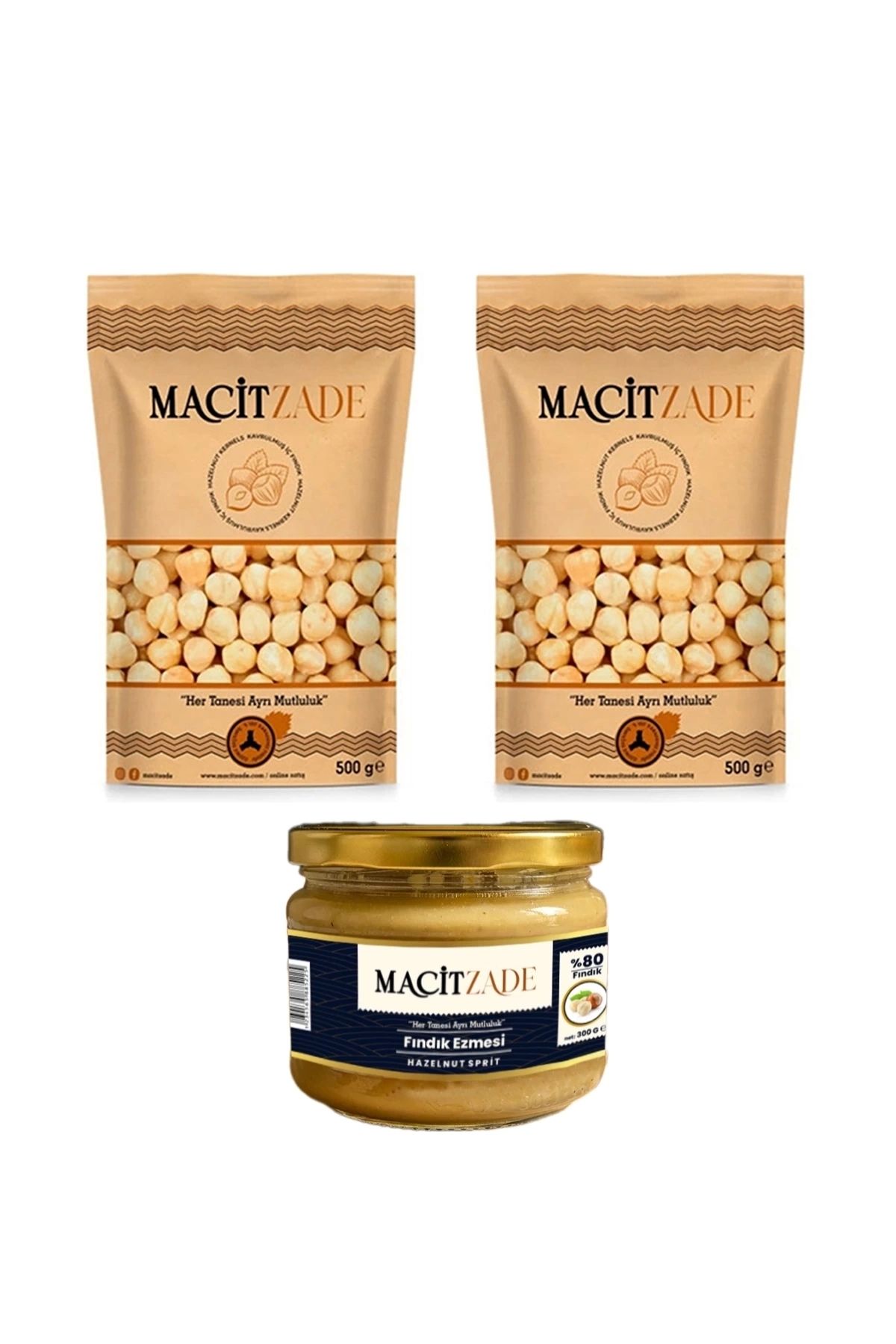 Genel Markalar Macitzade Standart Paket (2 Adet 500 gr iç fındık + 1 adet 280 gr fındık ezmesi)