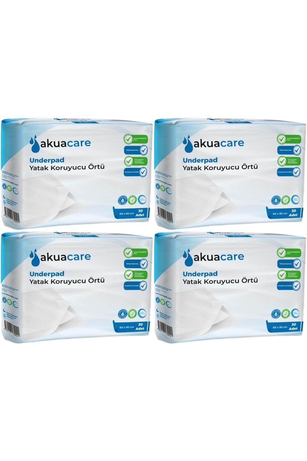 akuacare Hasta Alt Açma Yatak Koruyucu Örtü 60*90 CM 120 Adet (4PK*30)