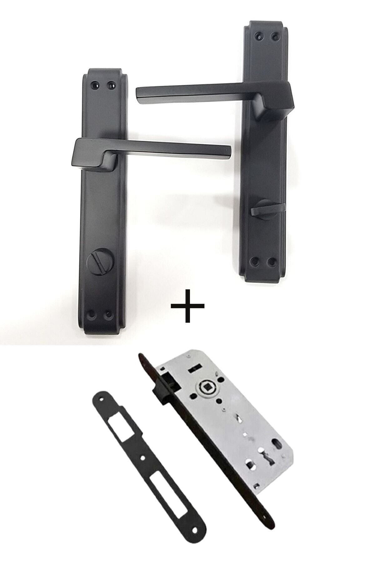 Sofuoğlu-Anka Mirrored Wc Door Handle Matte Black - Right Wc Black Wc Door Lock 40mm / Set 1