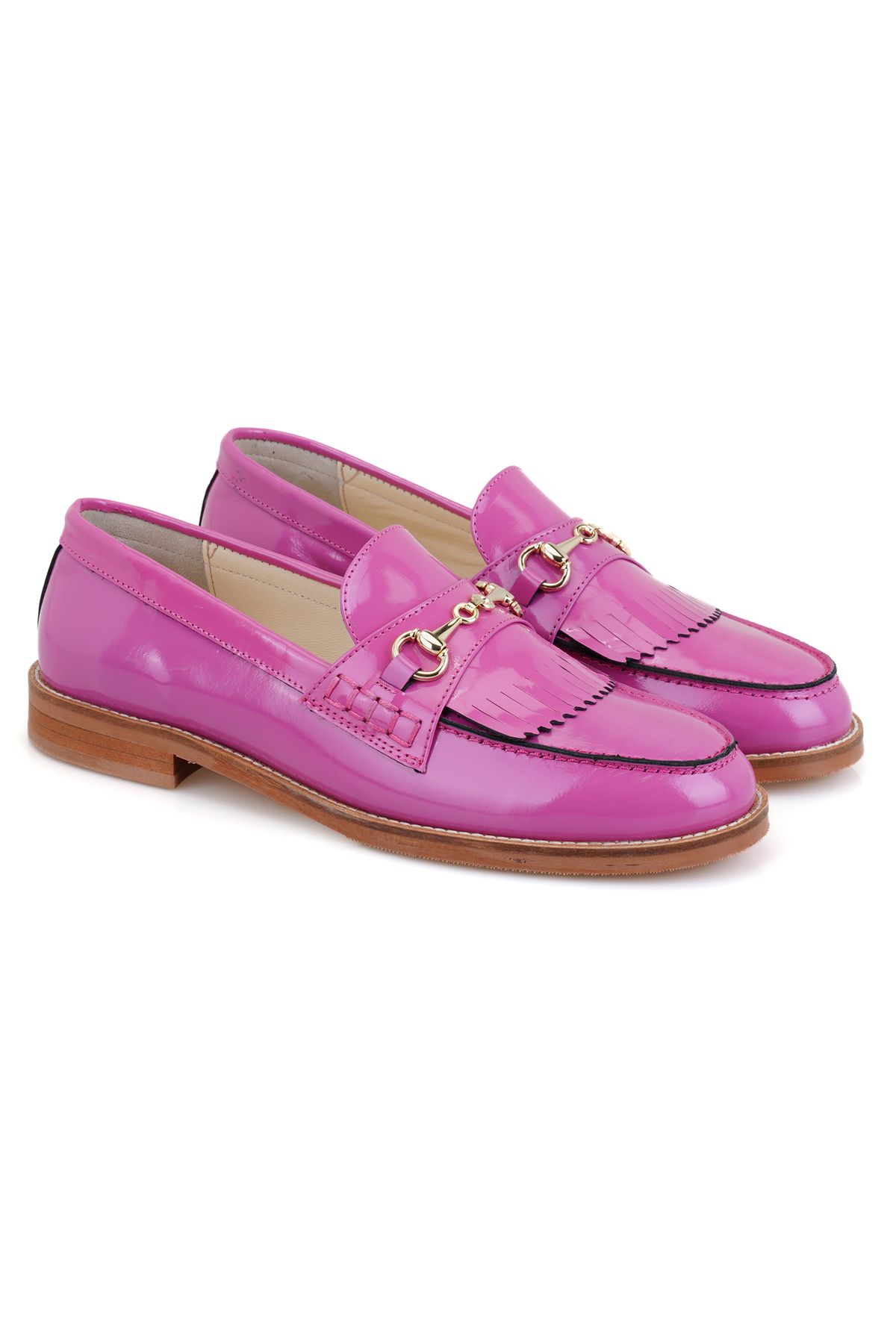 Desa-Mocasini din piele pentru femei Mollie Fuchsia cu accesorii cu catarama 1