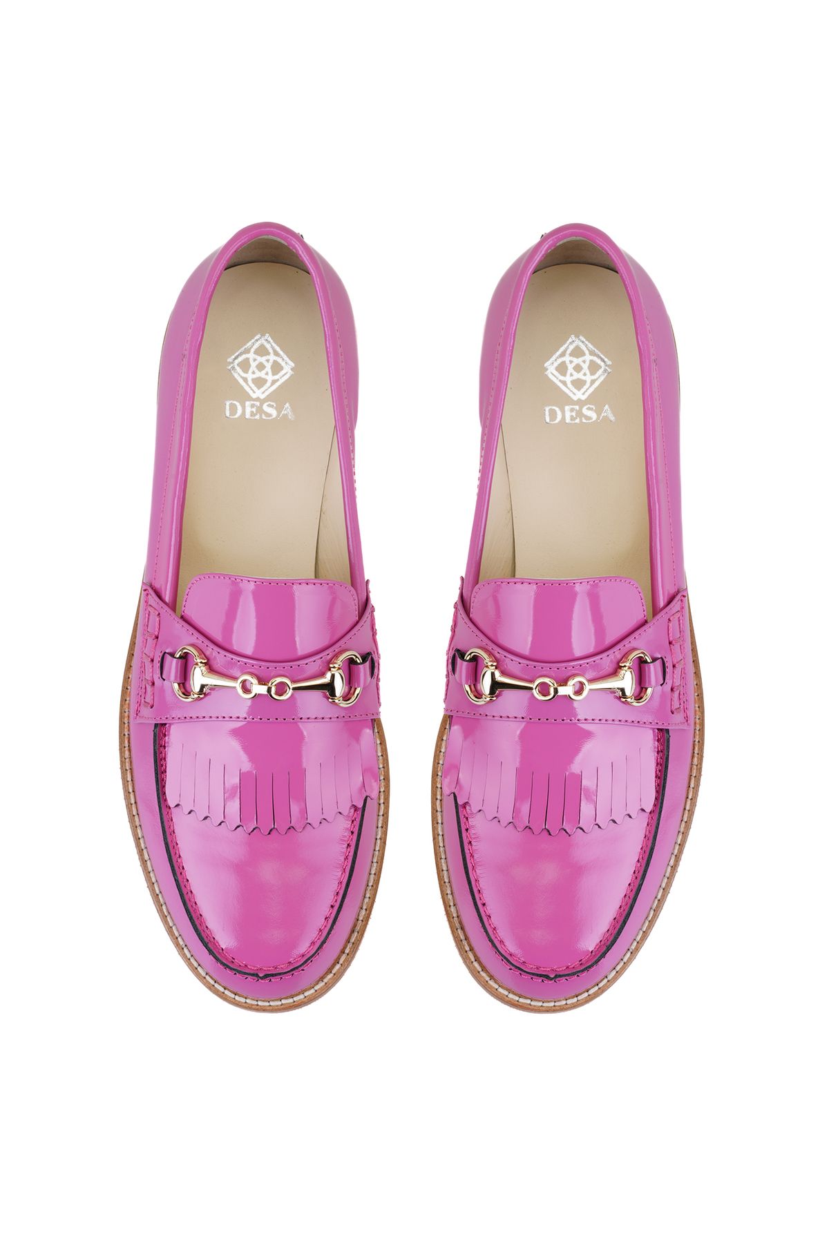 Desa-Mocasini din piele pentru femei Mollie Fuchsia cu accesorii cu catarama 4