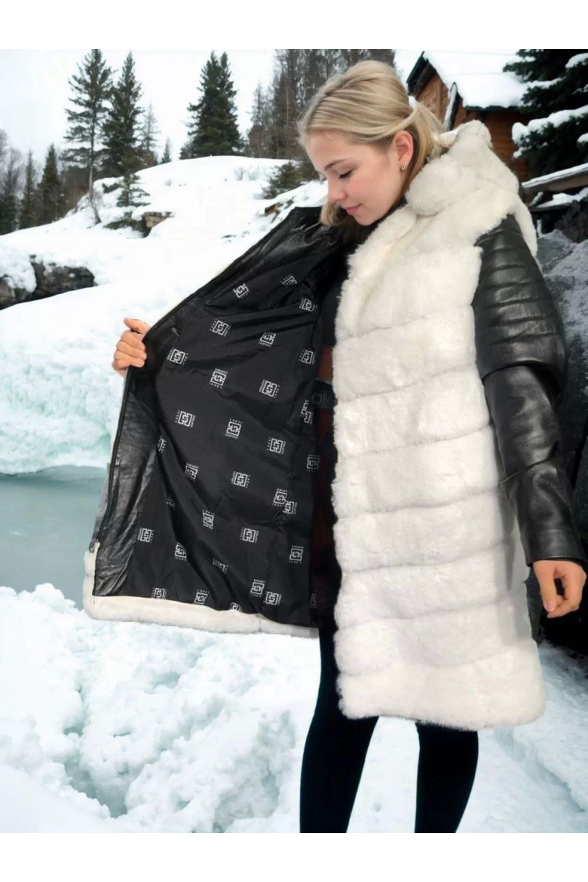 SaklıModa-White Women's Leather Faux Fur 3