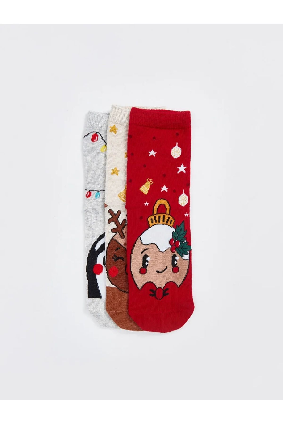 LC Waikiki-Lcw Kids Red Christmas Themed Girl's Socks 3-Piece 3