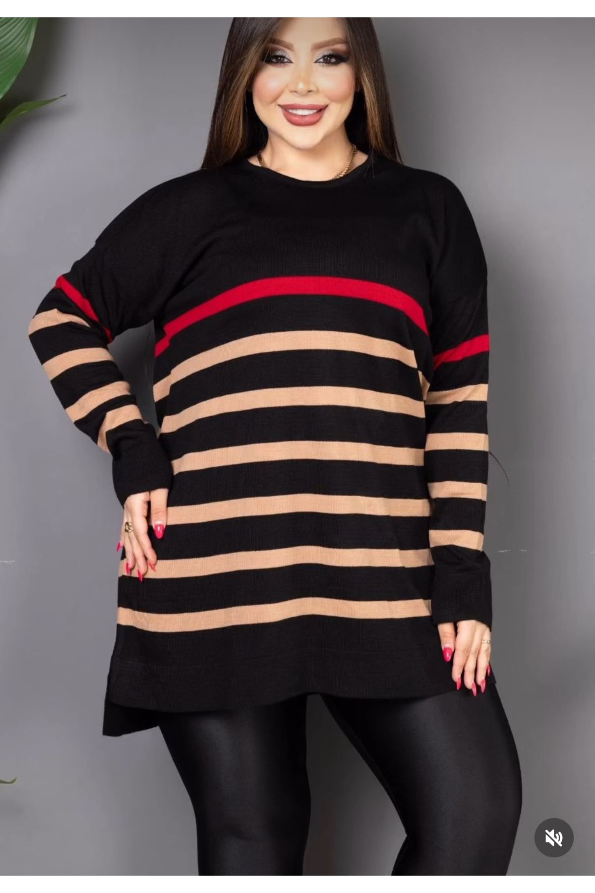 HÜLYA BUTİK-Large Size Women's Stripe Knitwear 4