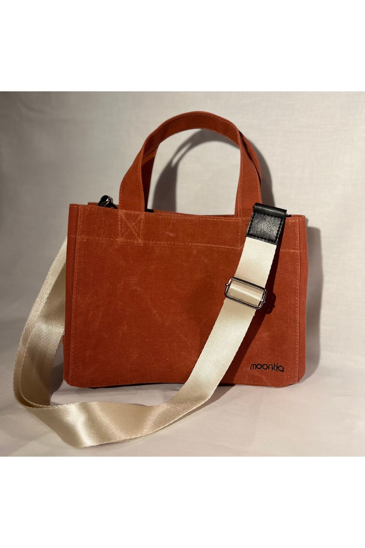 MOONTİA-Brick Color Waxed Canvas Tote Bag 4