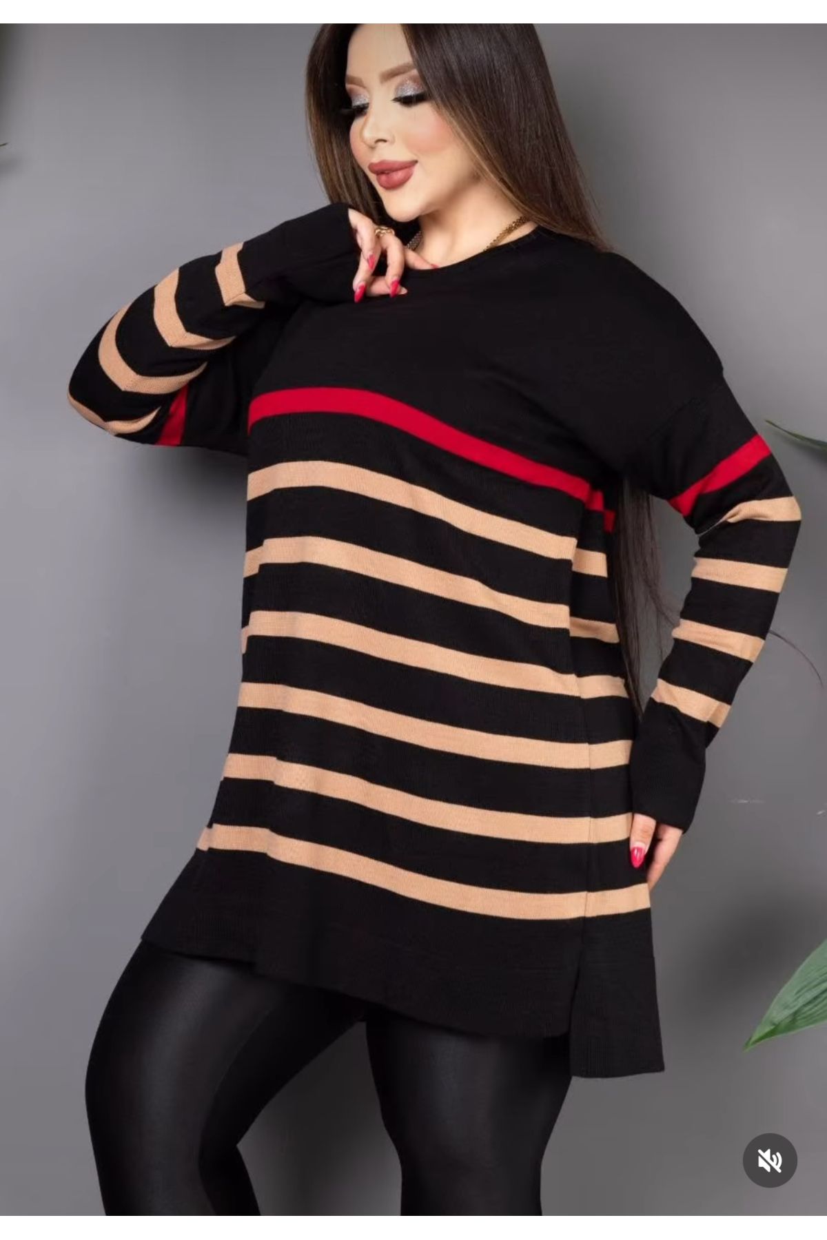 HÜLYA BUTİK-Large Size Women's Stripe Knitwear 3