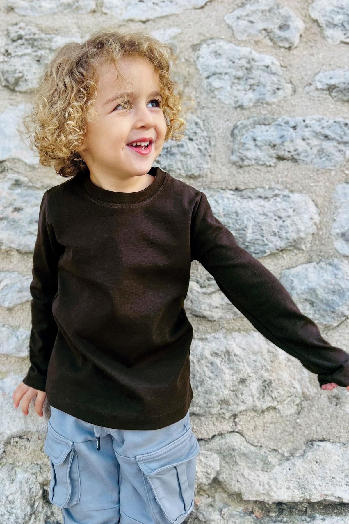 Breeze-Boy's T-Shirt - Long Sleeve, Basic 4-8 Years, Bitter Brown 1