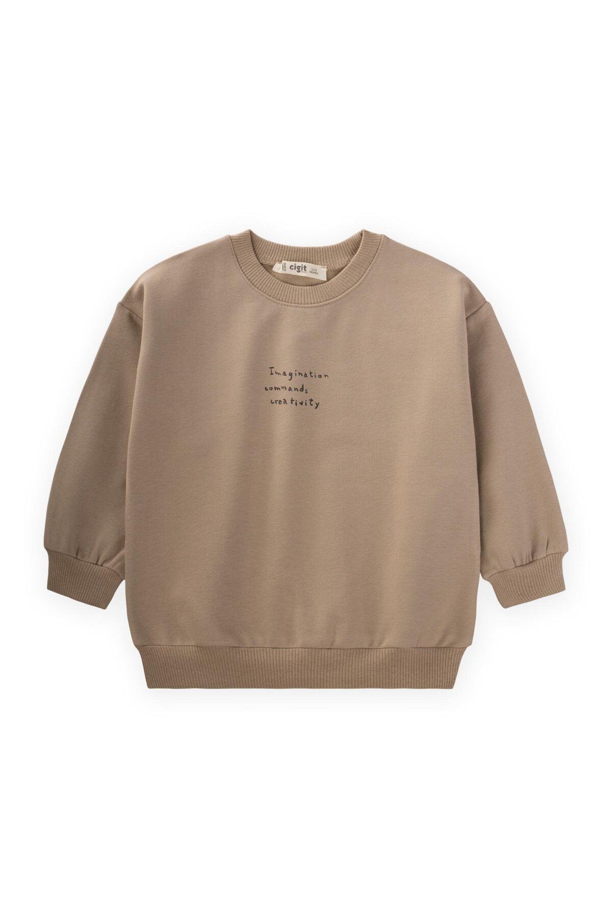 Cigit-1-8 Years S Mink Colored Text Printed Sweat 1