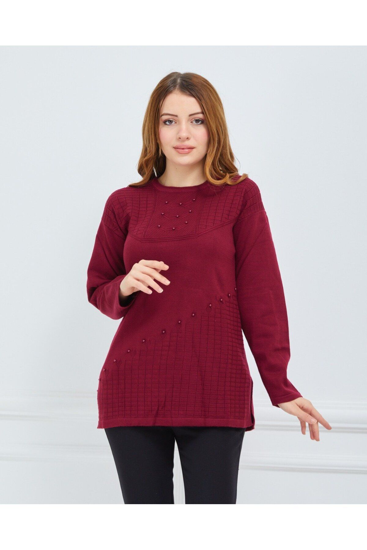 CTK Tekstil-Plus Size Sweater - Burgundy - Sweater 2