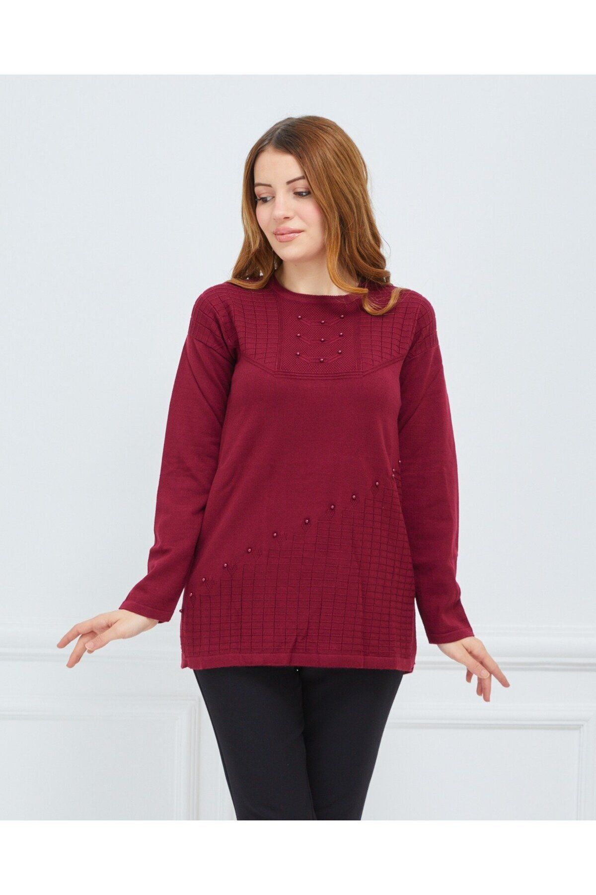 CTK Tekstil-Plus Size Sweater - Burgundy - Sweater 1