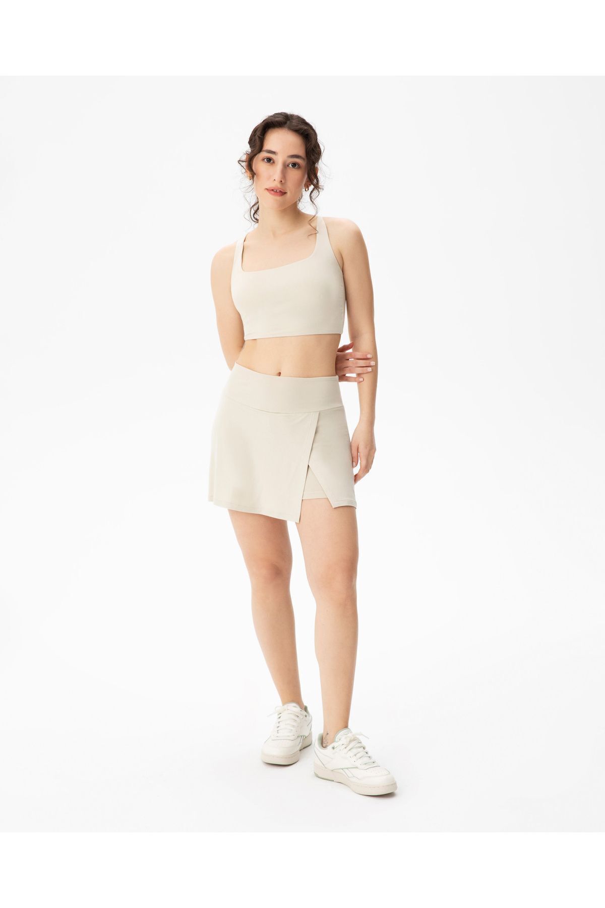 Ayma Active-High Waist Viscose Shorts Skirt - Cream Ecovero™ Slit 4