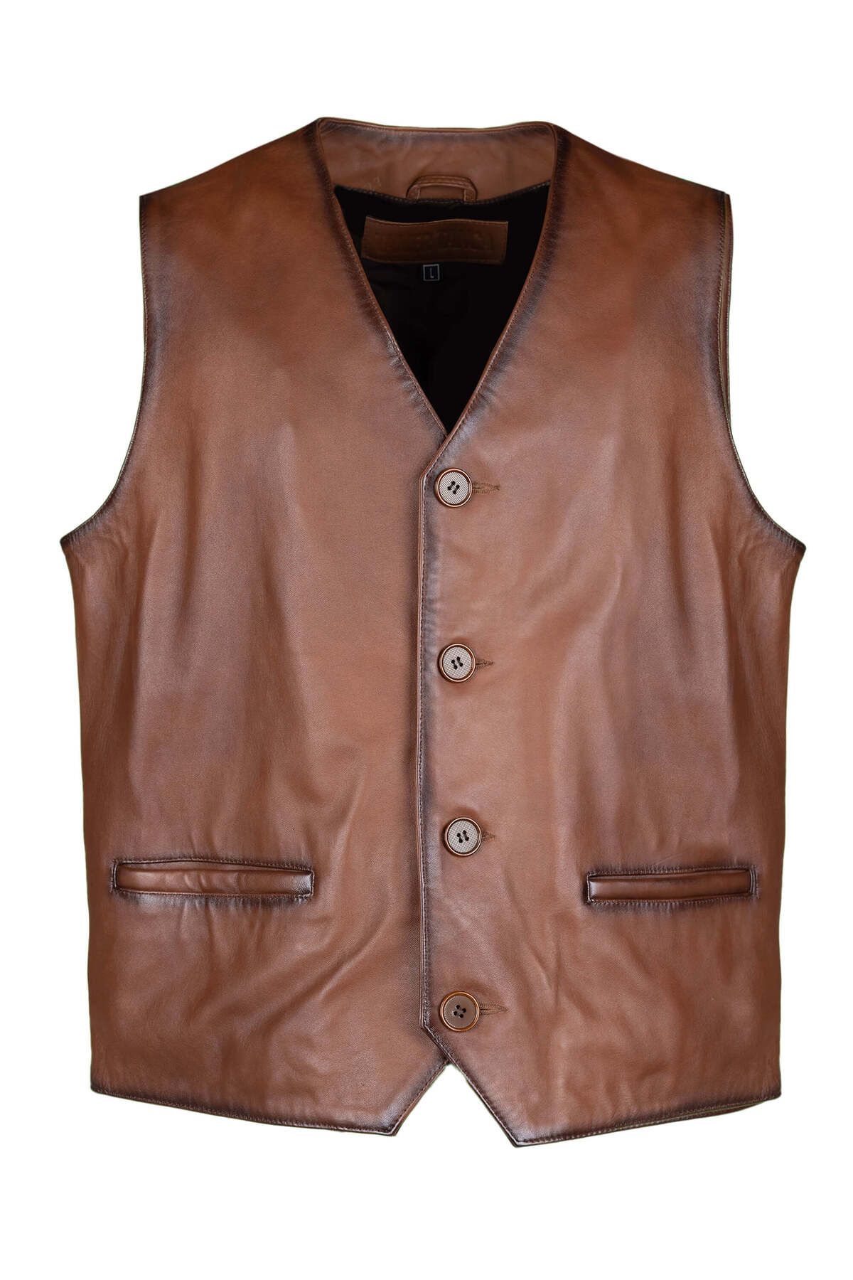 Tamer Tanca-Men's Genuine Leather Taba Vest Leather Coat 1