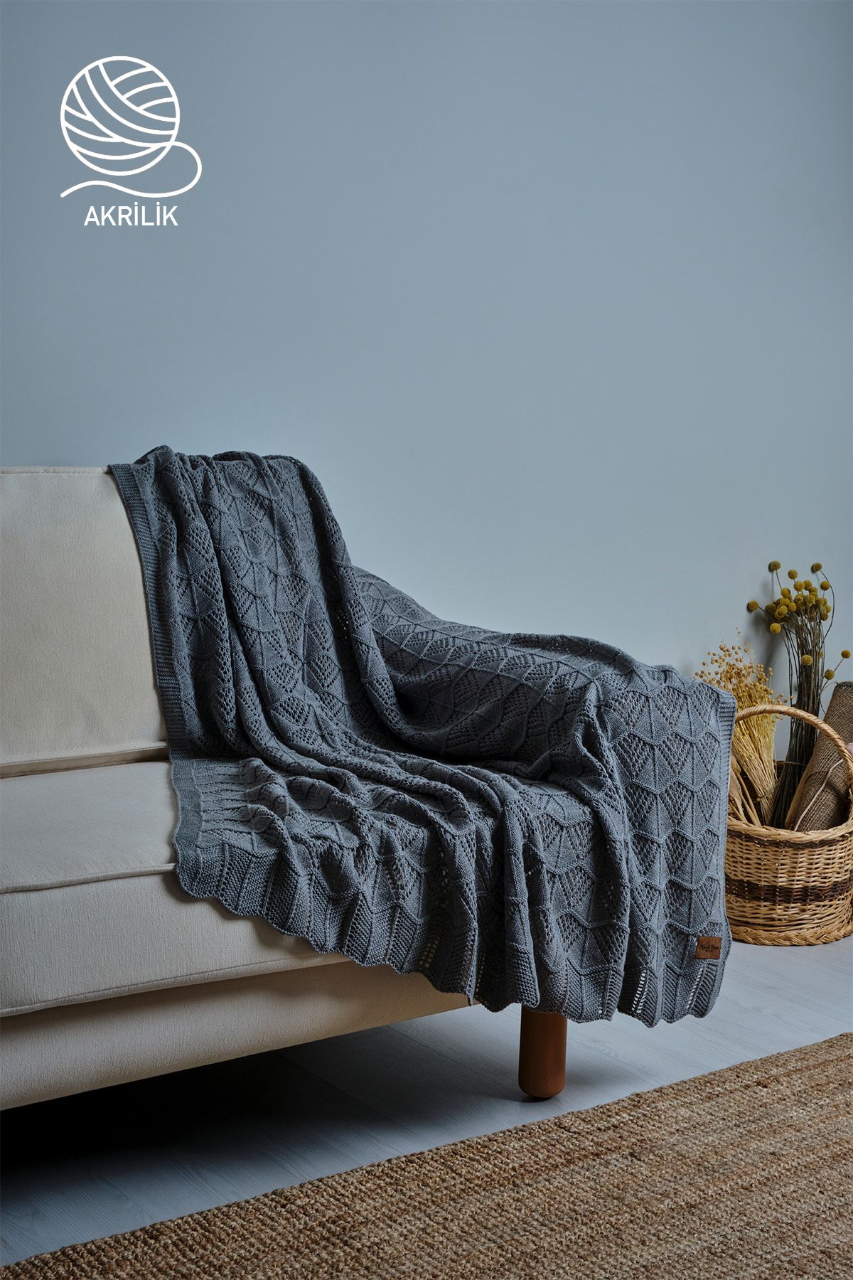 Nazik Home-Single Blanket - Gray - Plain 1