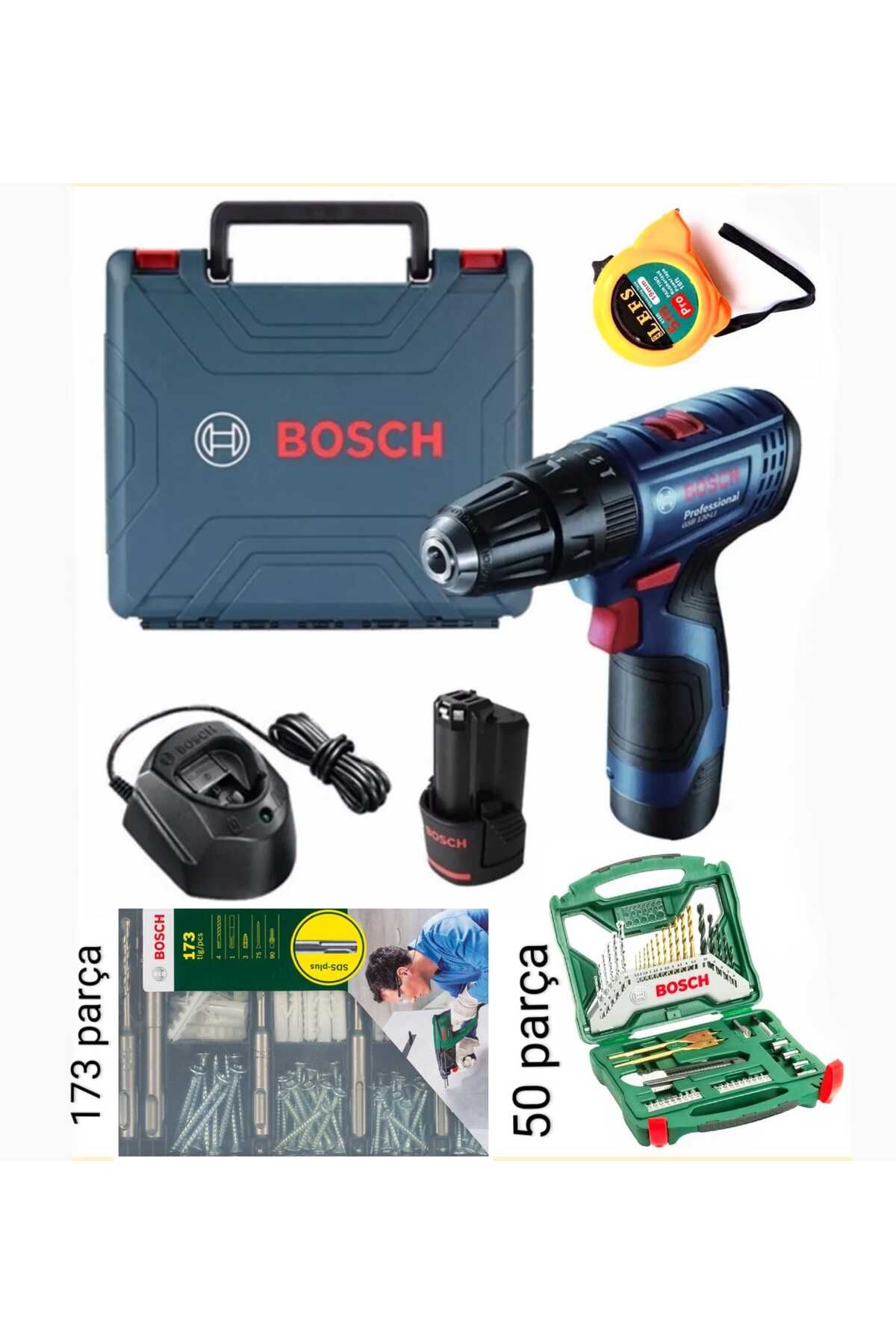 Bosch Gsb 120 li Çift Batarya ve Bosch 224 Parça Aksesuar Seti