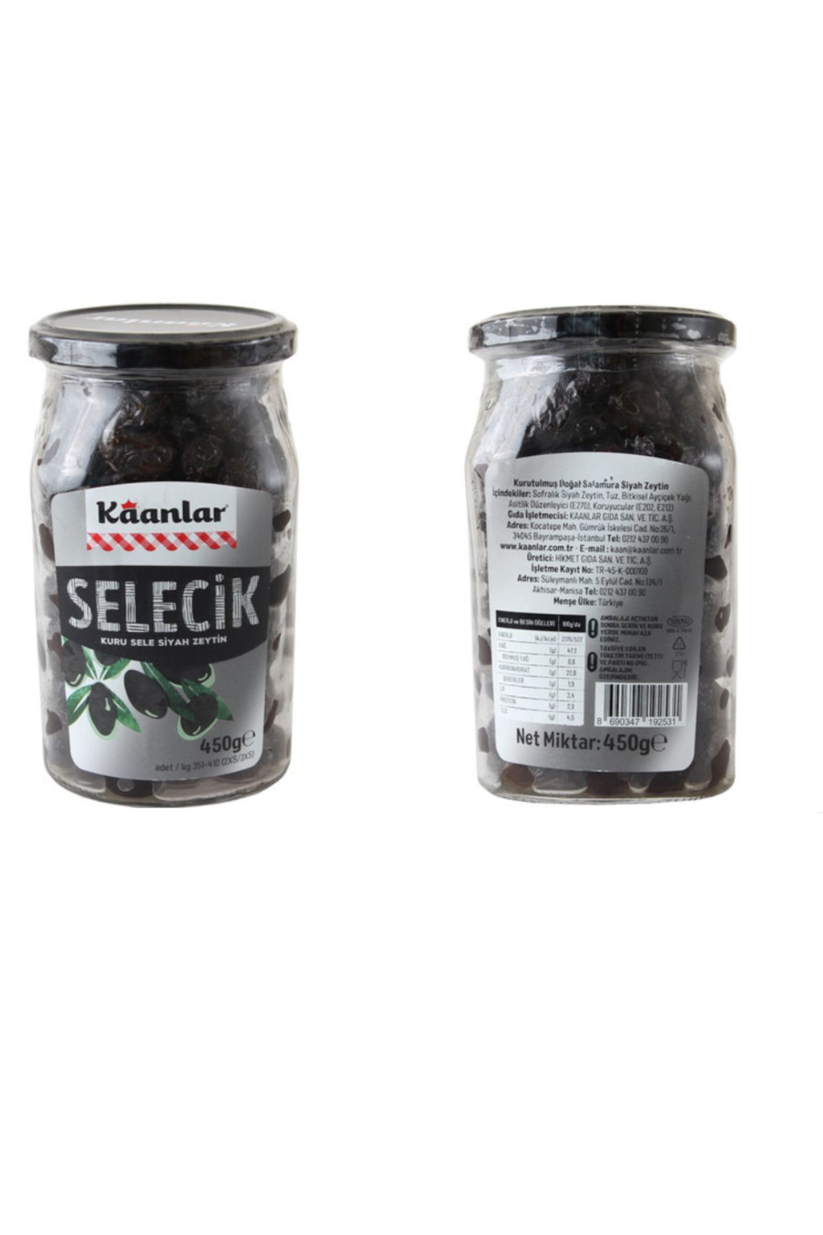 Kaanlar Kuru Sele Siyah Zeytin SELECİK 450 gr (351-410)