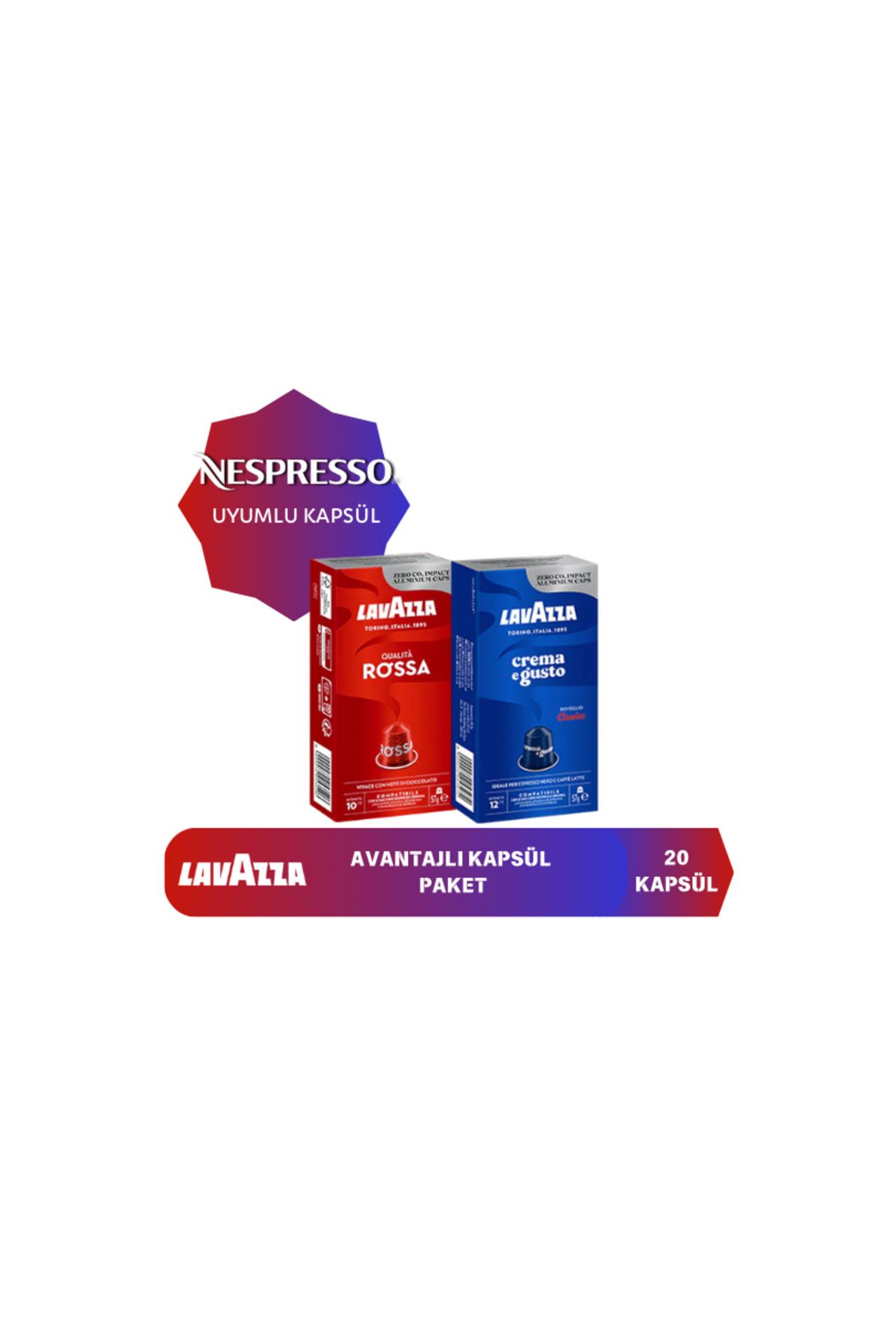 LavAzza Nespresso Uyumlu Qualita Rossa ve Crema e Gusto Kapsül Kahve 2'li Paket (20 Kapsül)