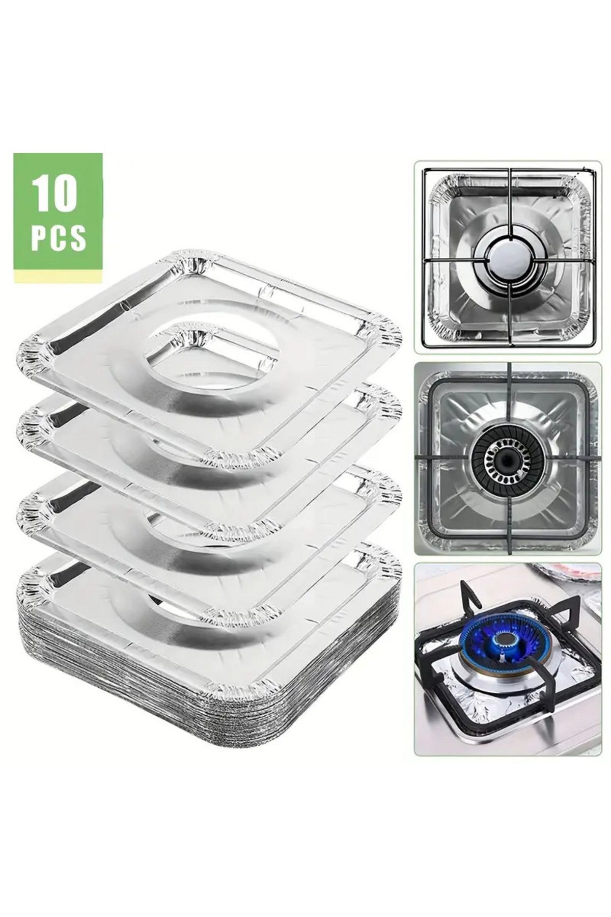 MAİN SHOP-10-Piece Aluminum Foil Stove Protector - Heat-Resistant, Gas and Non-Electric Cleaning 3