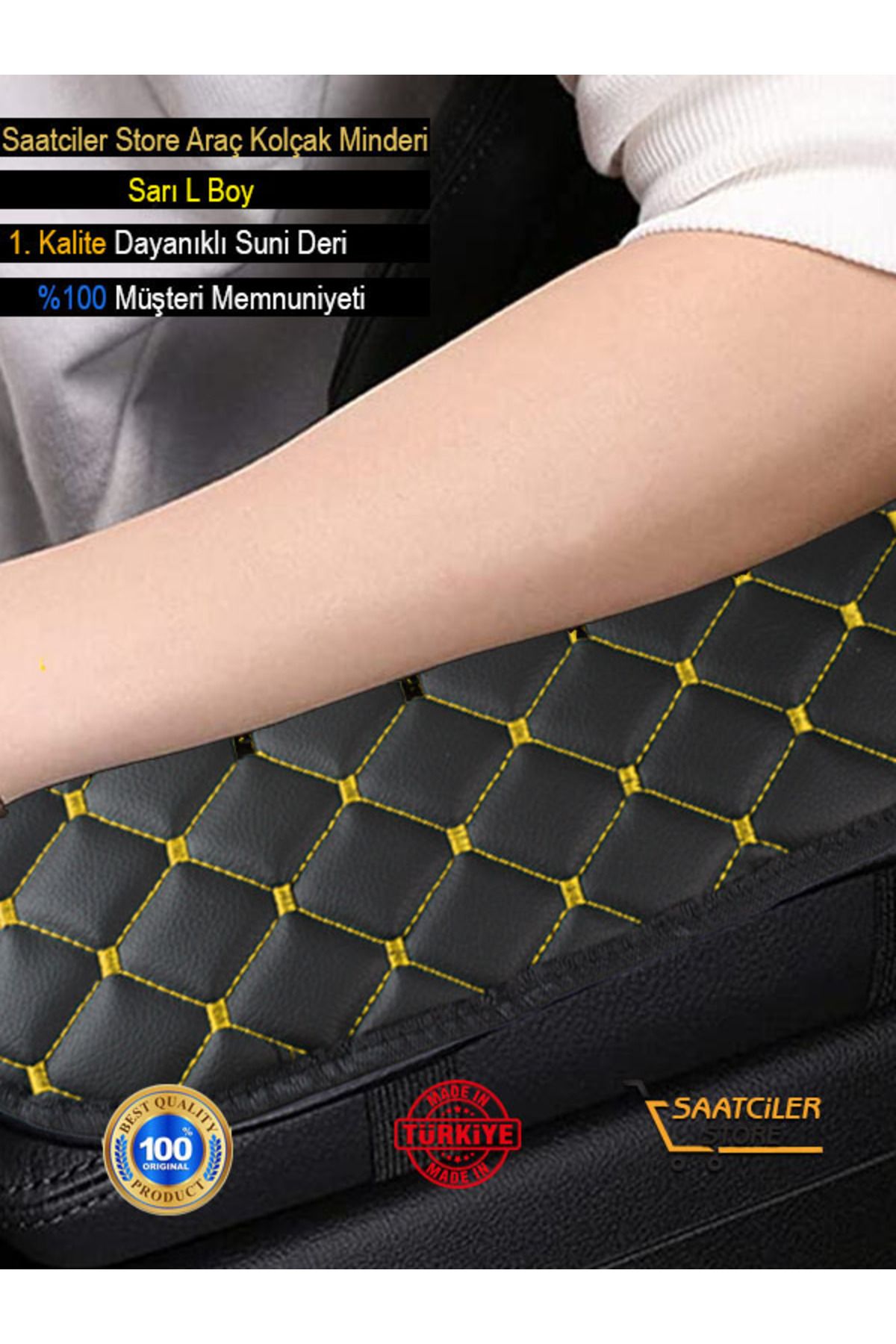 ASİL TİCARET-MerCedes C New - SpeCial Leather, Sponge Yellow Embroidered Car Armrest Cover 1