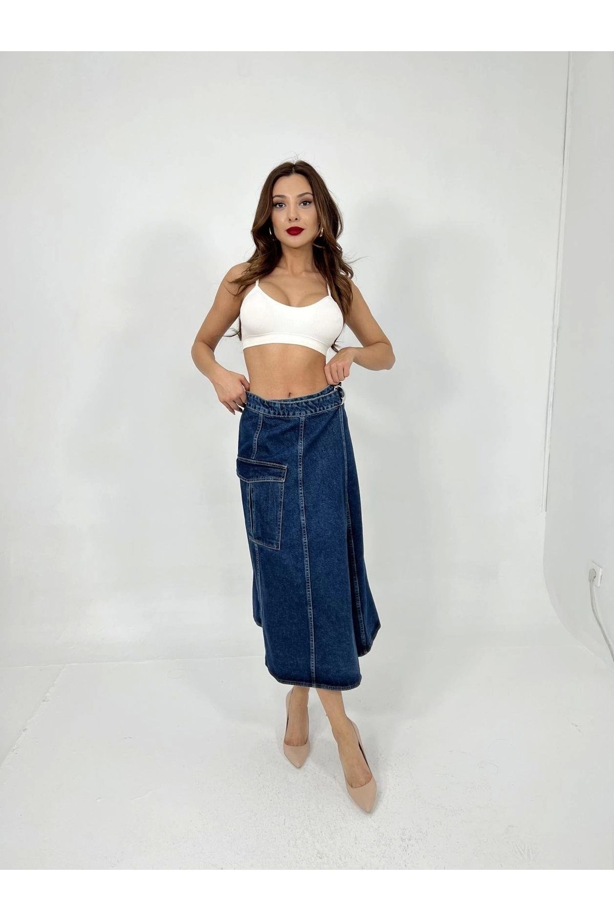 SaklıModa-6522 Model Blue Denim Skirt 5