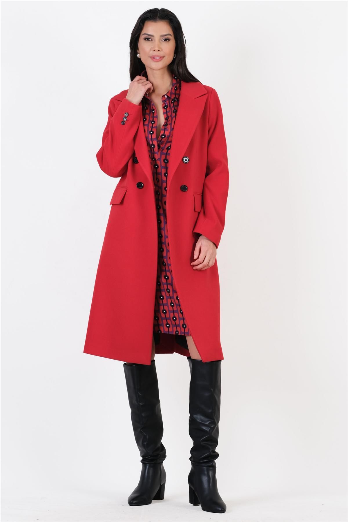 Spazio-Red Duong Mono Collar Double Breasted Coat 6