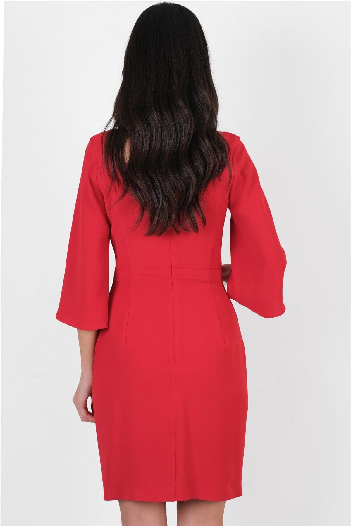 Spazio-Red Duplass Asymmetrical Neckline - Skirt Dress 3