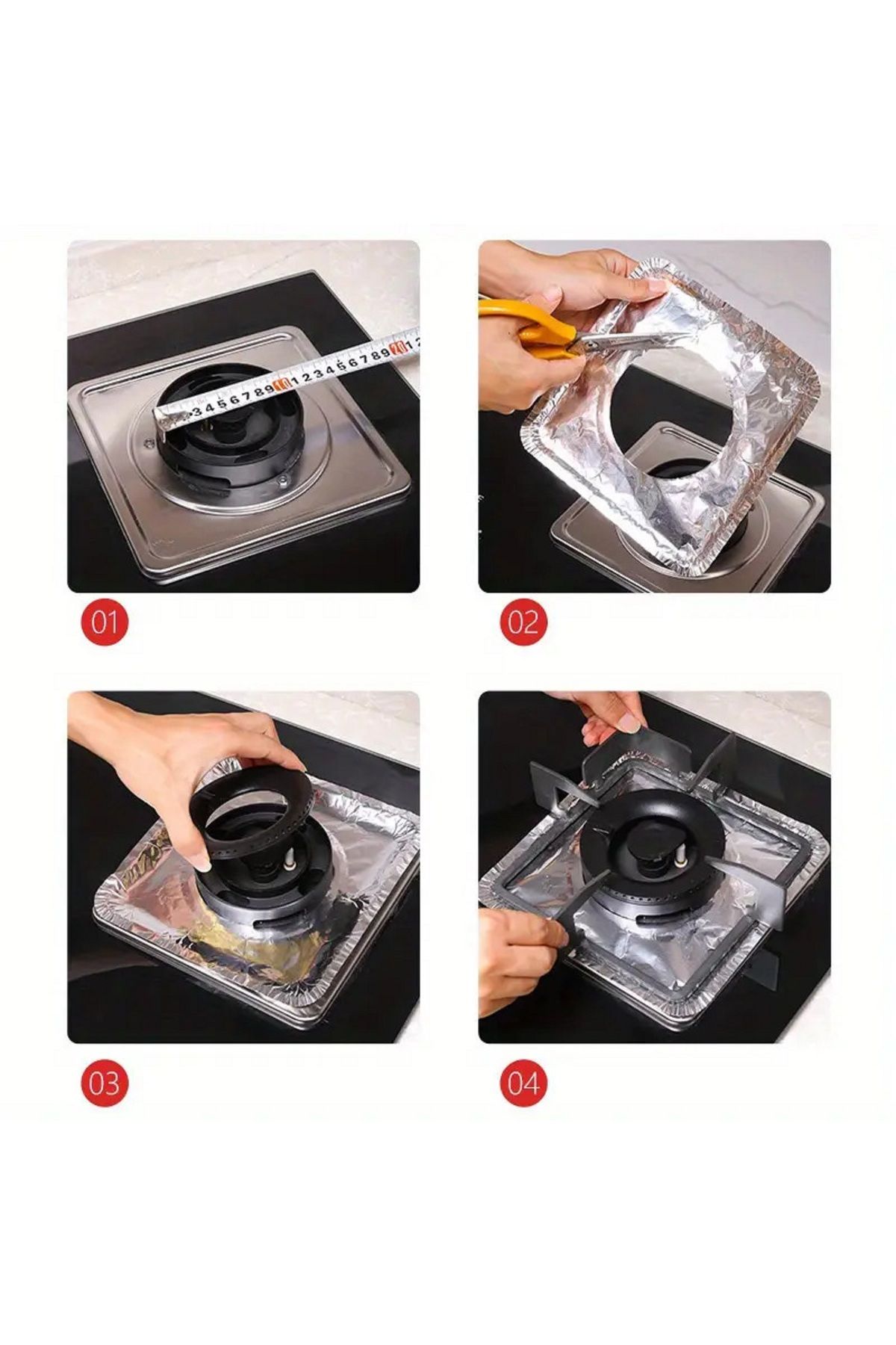 MAİN SHOP-10-Piece Aluminum Foil Stove Protector - Heat-Resistant, Gas and Non-Electric Cleaning 2