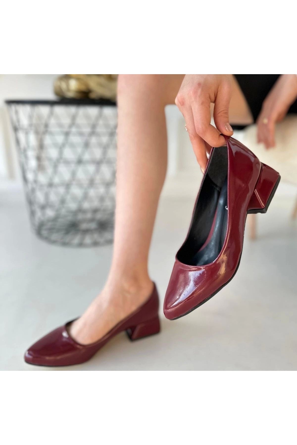 Alisim-Desniy Burgundy Patent Leather Heeled Shoes 4