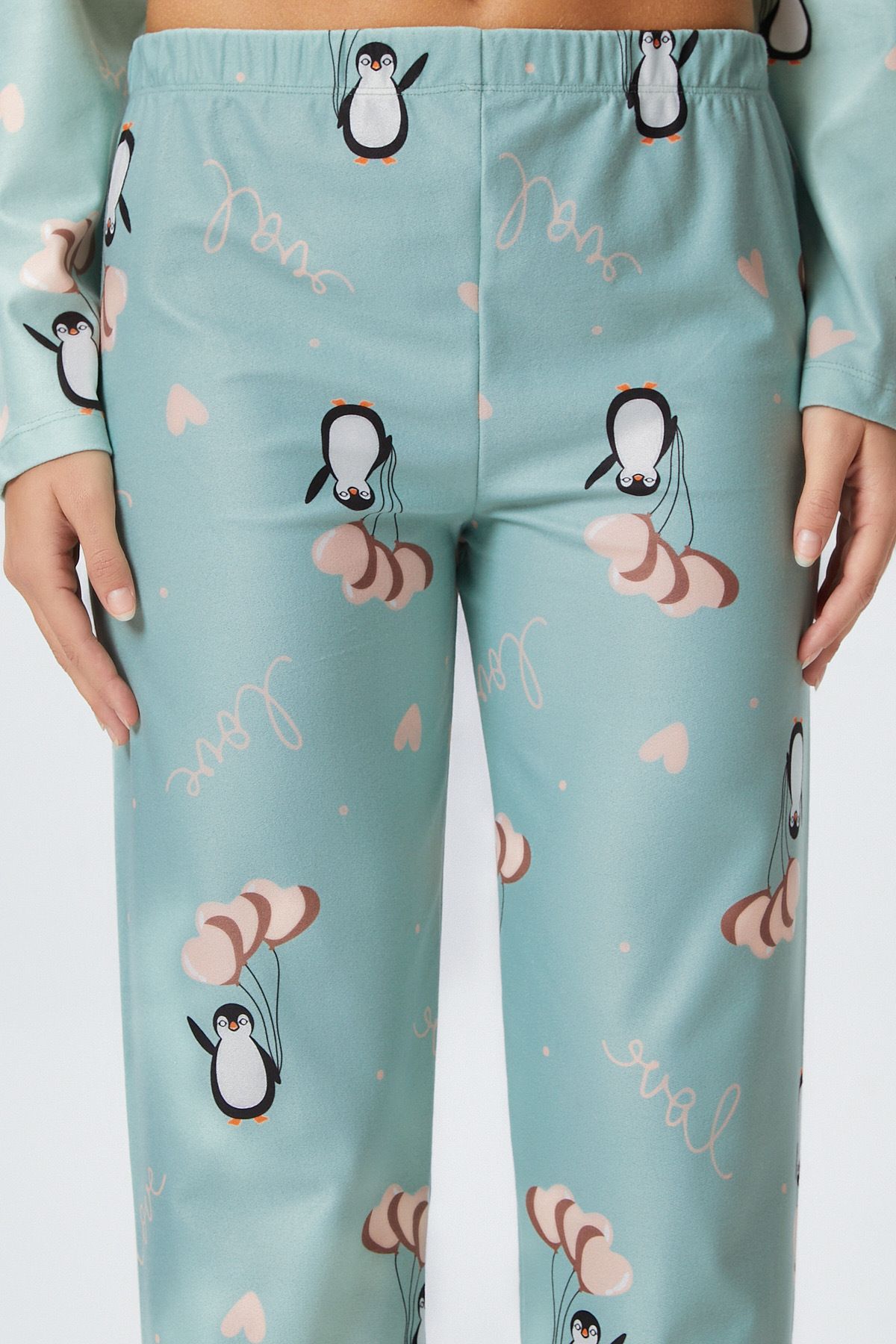 Ritnice-Women's Nora Premium Mint Penguin Suede Texture Button Christmas Pajamas Set 6