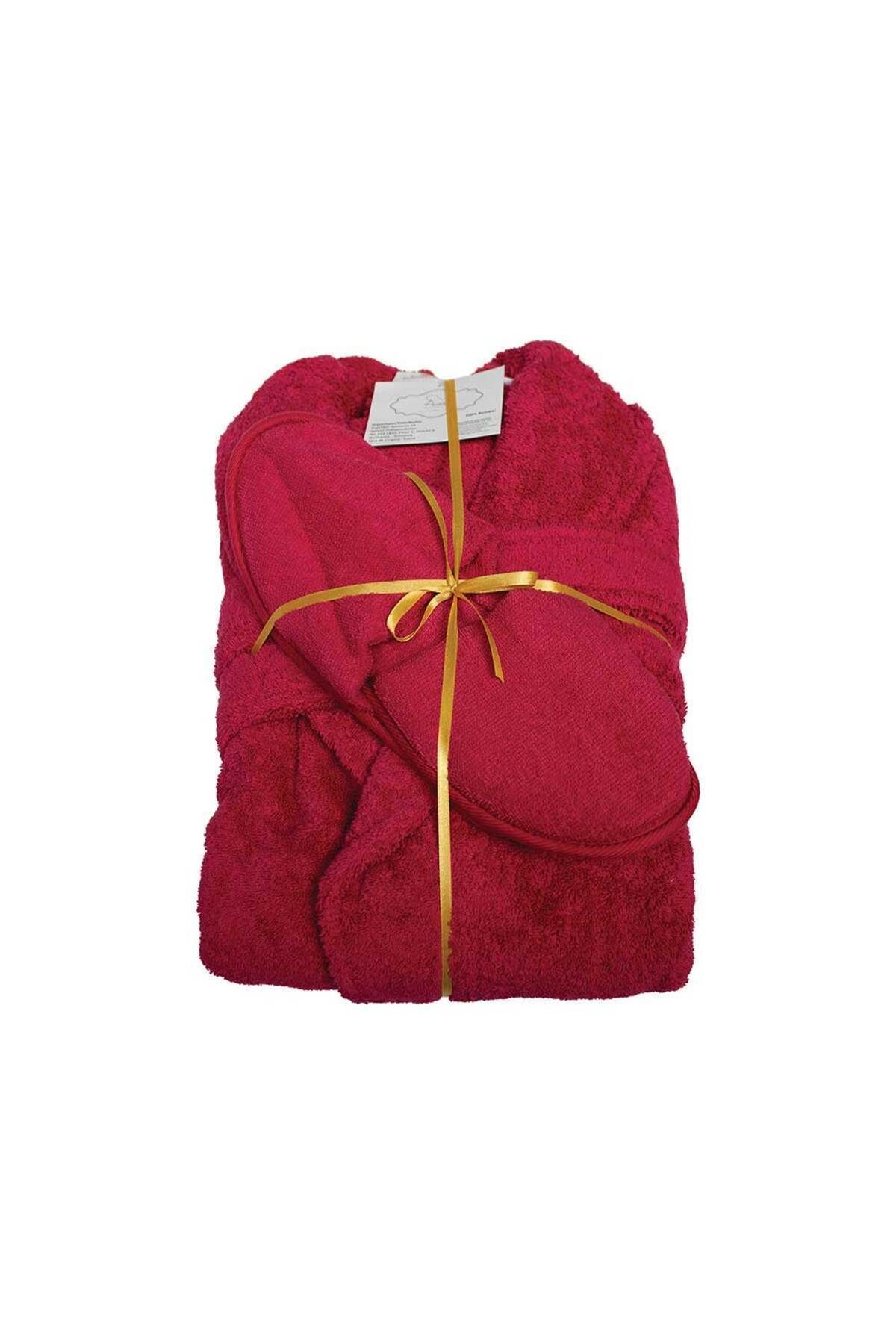 Homelux-Bathrobe Set 500 Gm, 100% Cotton Red M House Slippers Red Cotton 1