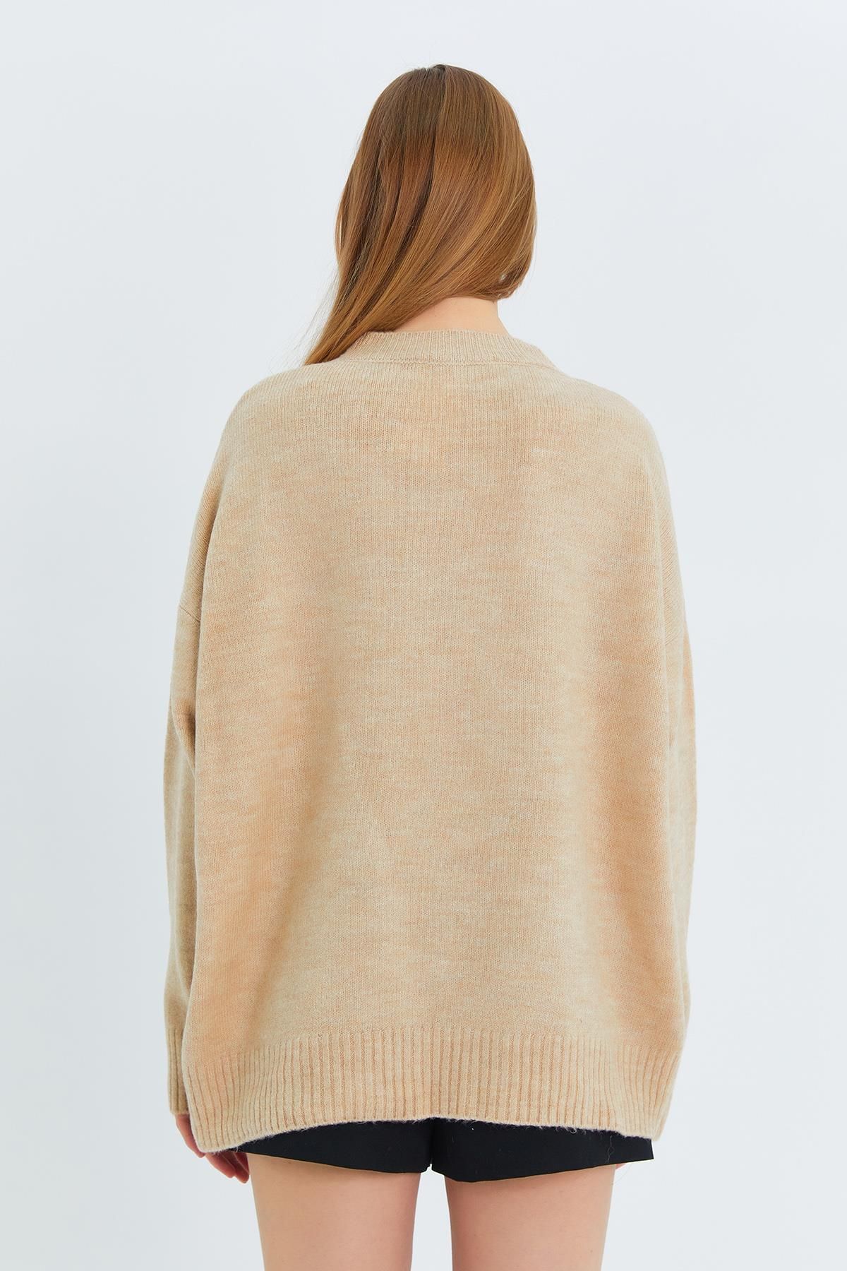 Mixray-6913 Model Beige Women's Knitwear Sweater - Loose and Soft Texture 6