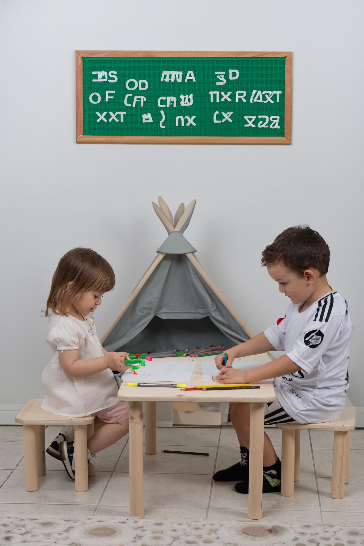 BATA WOOD MONTESSORİ ÇOCUK AHŞAP MASA + 2 TABURE