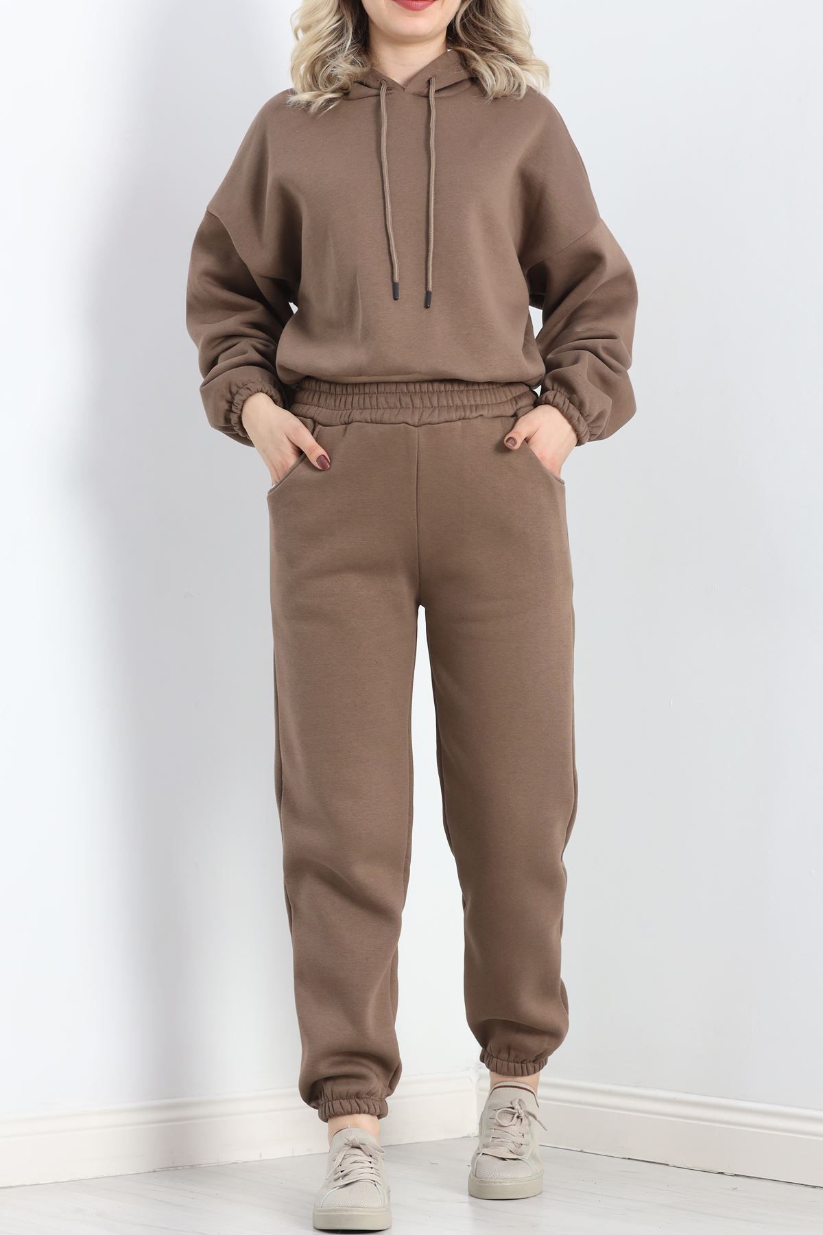 Toum-Sphera Light Brown Hooded Crop Tracksuit Set 1