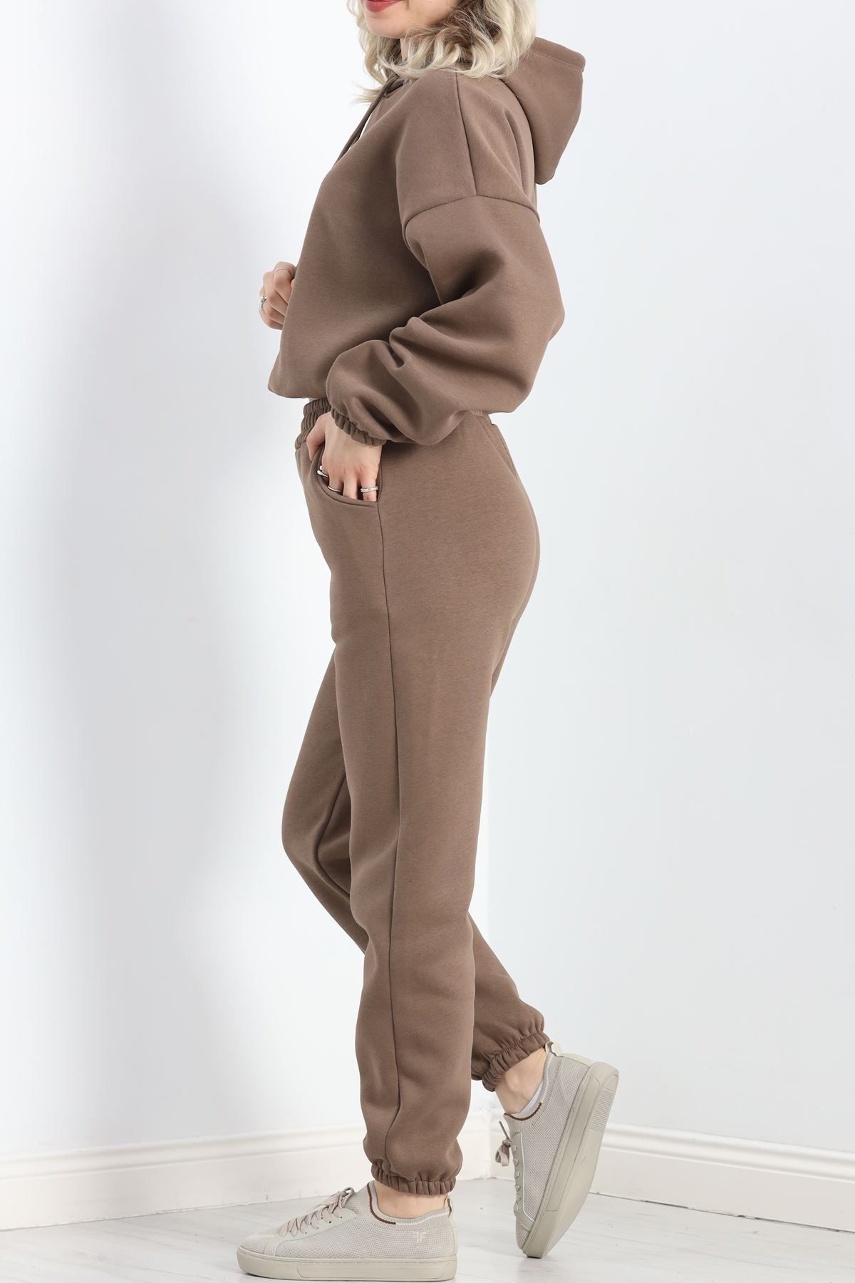 Toum-Sphera Light Brown Hooded Crop Tracksuit Set 6