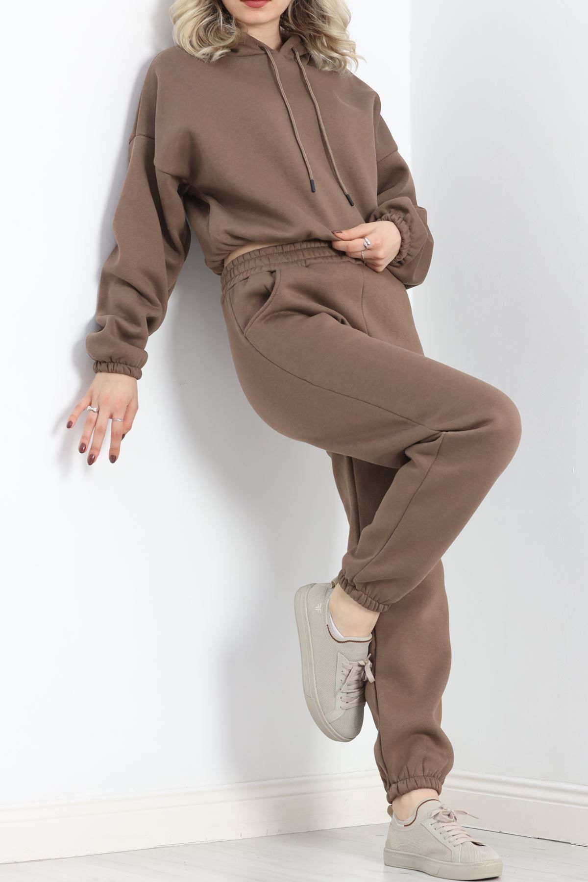 RKFashion-Light Brown Hooded Crop Tracksuit Set - 20965.1878 2