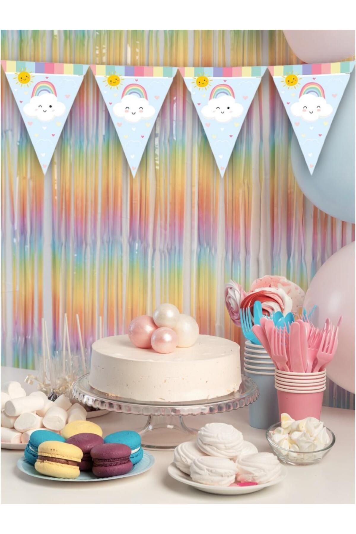 turkuaz parti-Rainbow Flag Flame Set 3m Birthday 2