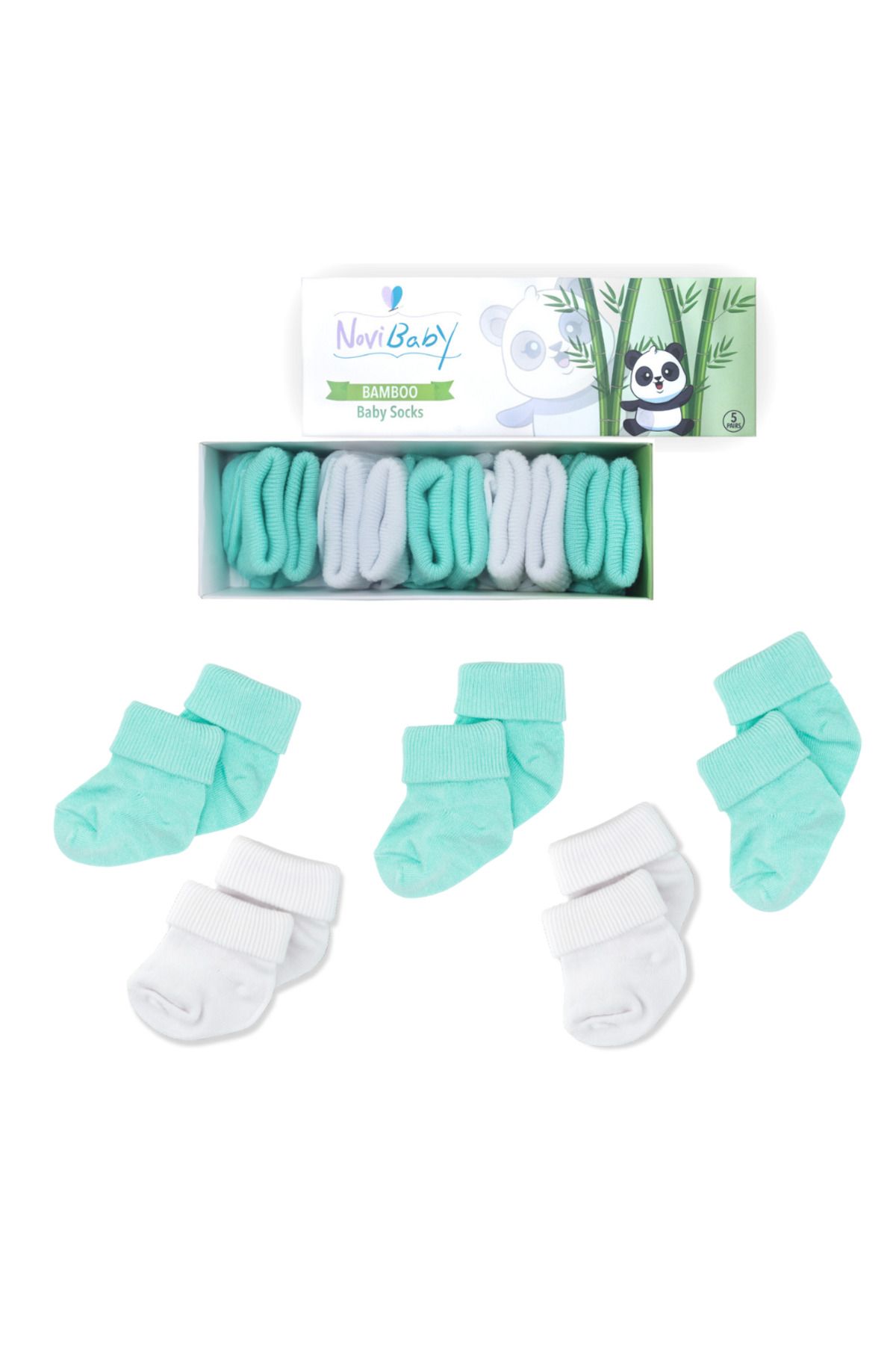 Novibaby-5-Piece Bamboo Newborn Baby Socks I Minty I Girl Boy Baby Socks 1