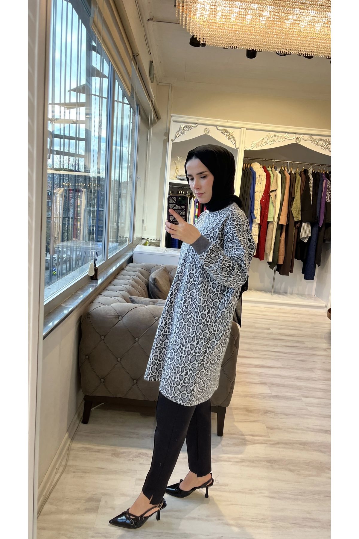 Invee-Invee 7067 Leopard Print Anthracite Tunic 5