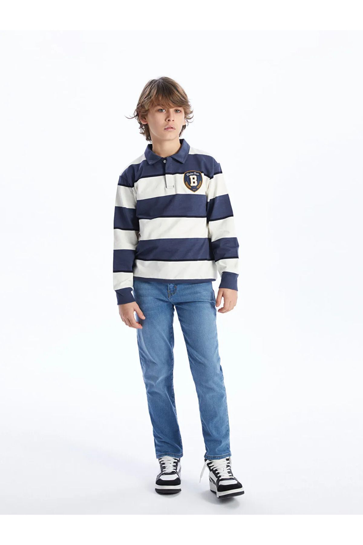 LC Waikiki-Ecru Polo Neck Striped Boy Sweatshirt - Lcw Kids, Comfortable Fit Imrex Global 2